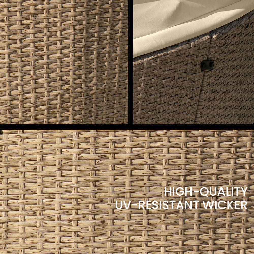 3 Piece Round Wicker Daybed Lounge Set with Canopy - Beige Boho Outdoor Patio Furniture for Poolside, Garden, and Backyard Relaxation