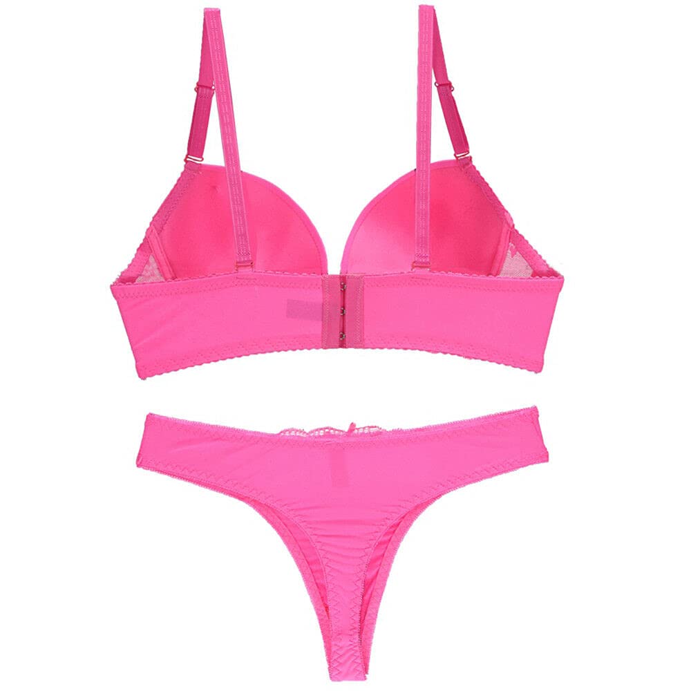 Sexy Lace Lined Plunge Bra & Panty Set for Women - Push Up Underwire Lingerie for Date Night & Special Occasions