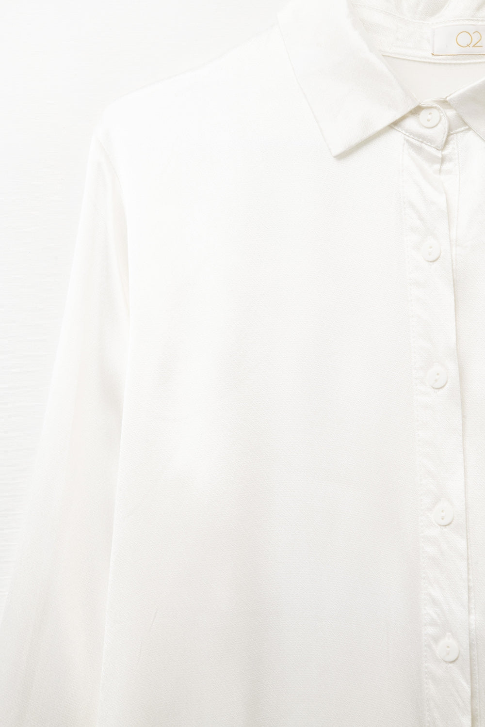Women's Long Sleeve Satin Blouse with Polo Collar - White Elegance for Office Wear & Evening Events