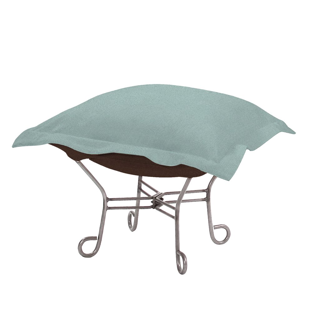 Howard Elliott Scroll Puff Ottoman Chair with Removable Cover - Multipurpose Footstool & Footrest with Durable Titanium Frame - Indoor & Outdoor Patio Furniture for Camping, Living Room, Bedroom & Garden - Sterling Breeze Collection