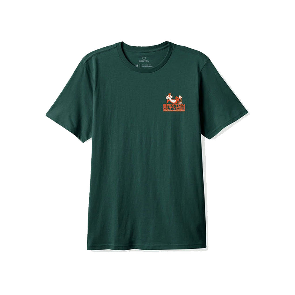 Brixton Cool Cat Short Sleeve T-Shirt for Men - Deep Emerald Green Cotton Tee - Casual Wear, Street Style, Summer Outfits