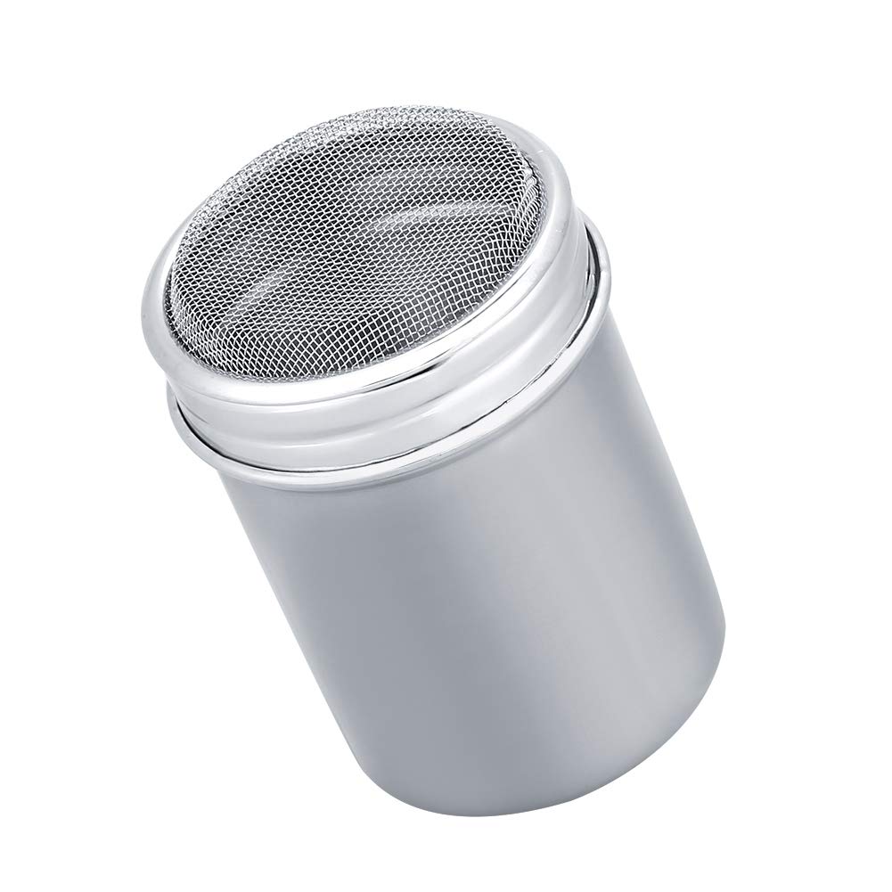 Premium Stainless Steel Powder Sugar Shaker with Lid - Fine Mesh Sifter for Cocoa, Cinnamon, Chocolate & Flour - Ideal for Baking, Desserts & Coffee Topping