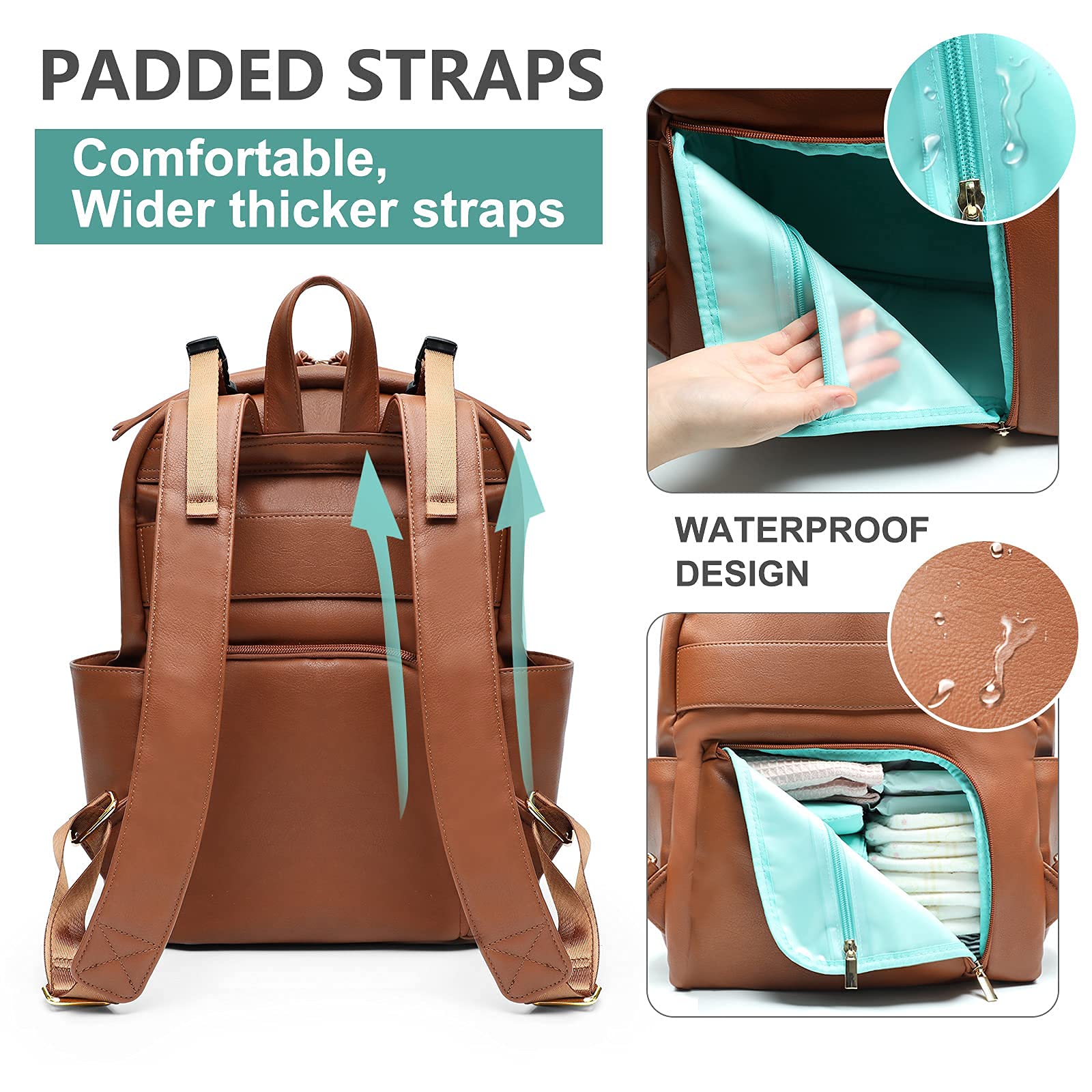Premium Leather Diaper Backpack for Moms & Dads - Large Capacity Baby Bag with 6 Insulated Pockets, Stroller Straps & Changing Station - Perfect for Travel, Daycare & Family Outings (Registry Gift Ready)