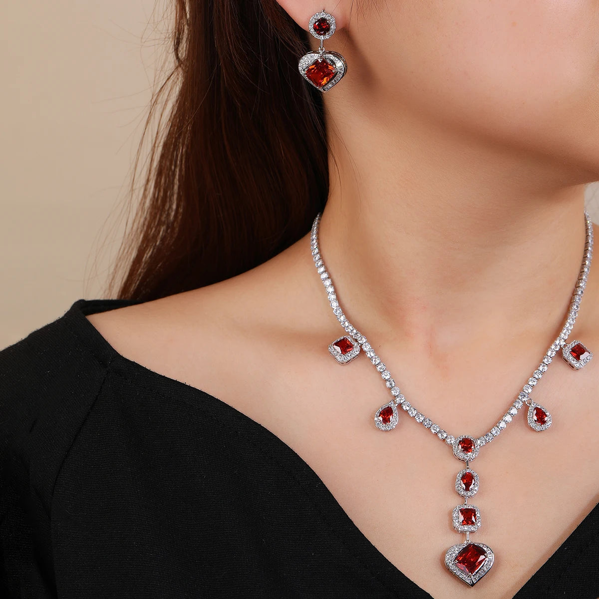 4-Piece High-Quality Cubic Zirconia Heart Shape Bridal Jewelry Set - Necklace & Earrings for Women, Wedding, Anniversary & Party Accessories | Elegant Gift for Her
