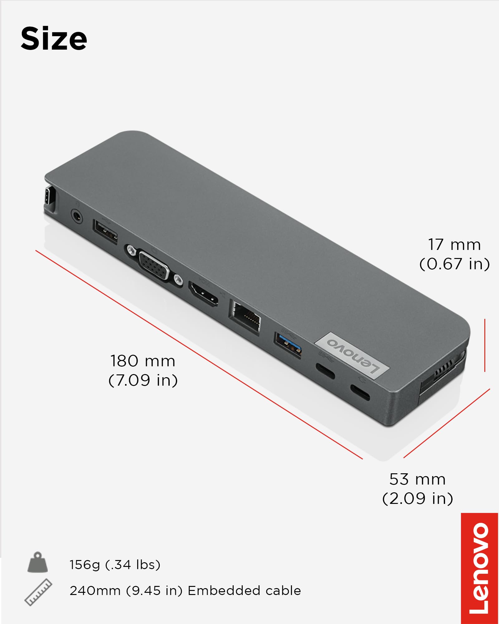 Lenovo USB-C Mini Dock - 6-in-1 Portable Docking Station with HDMI, USB 3.0, Ethernet & Power Delivery - Perfect for Home Office, Business Travel & Remote Work