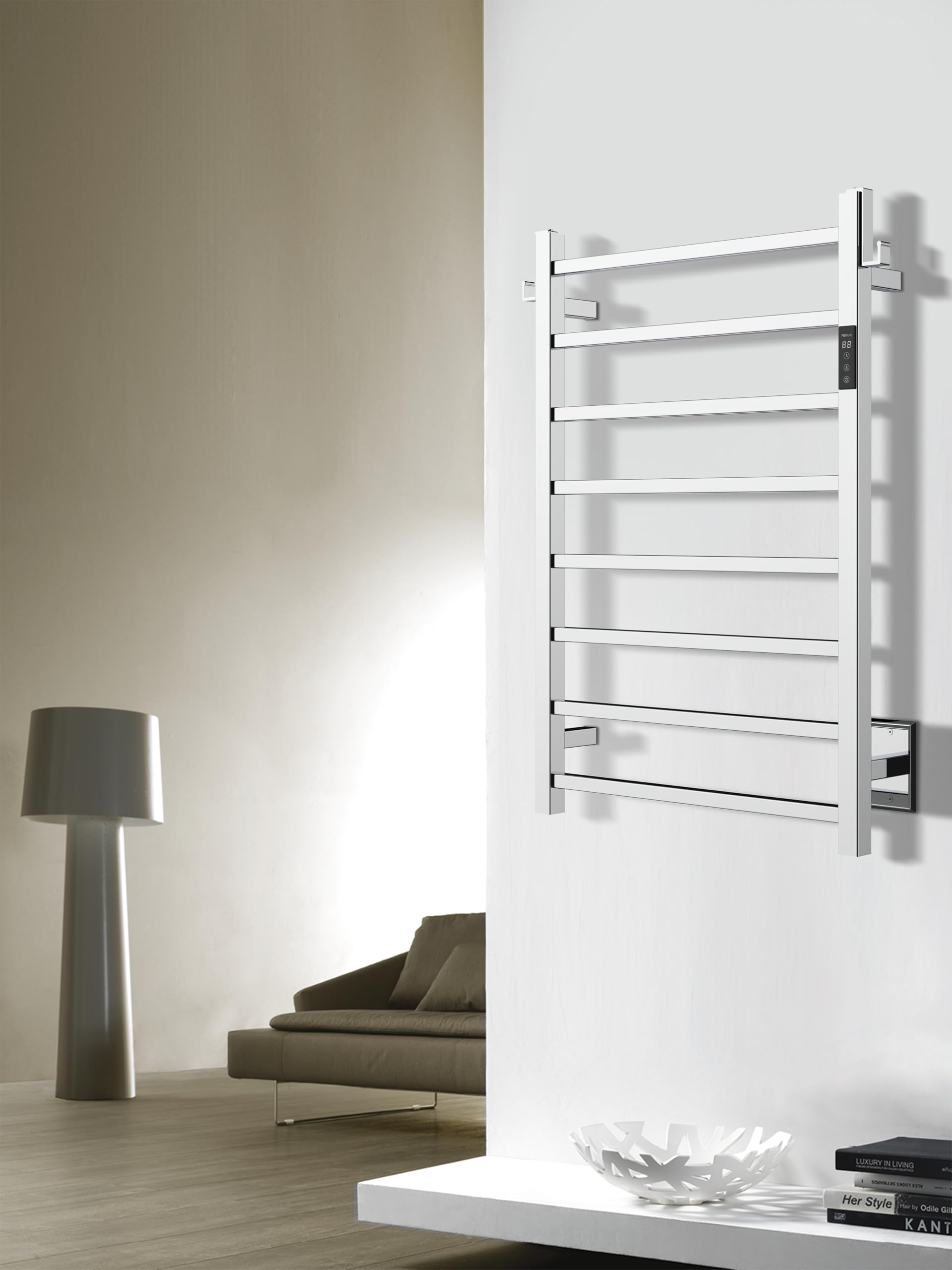 Premium 8-Bar Heated Towel Rack - Stainless Steel Electric Towel Warmer with Timer & LED Display for Bathroom - Wall Mounted Hardwired or Plug-in - Perfect for Spa, Luxury Hotels & Cozy Home Bathrooms