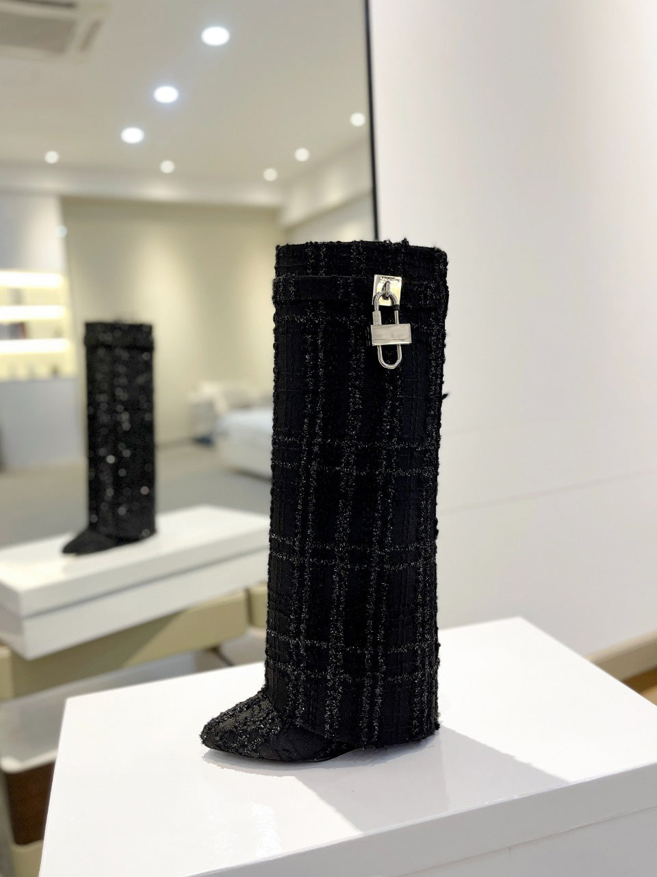 Stylish Women's Long Silver Boots with Lock Detail - Perfect for Winter Fashion & Outdoor Adventures