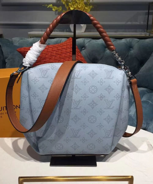 Louis Vuitton Babylone Chain BB Mahina Leather Crossbody Bag in Bleu Horizon & Pumpkin - Perfect for Travel, Work & Evening Events