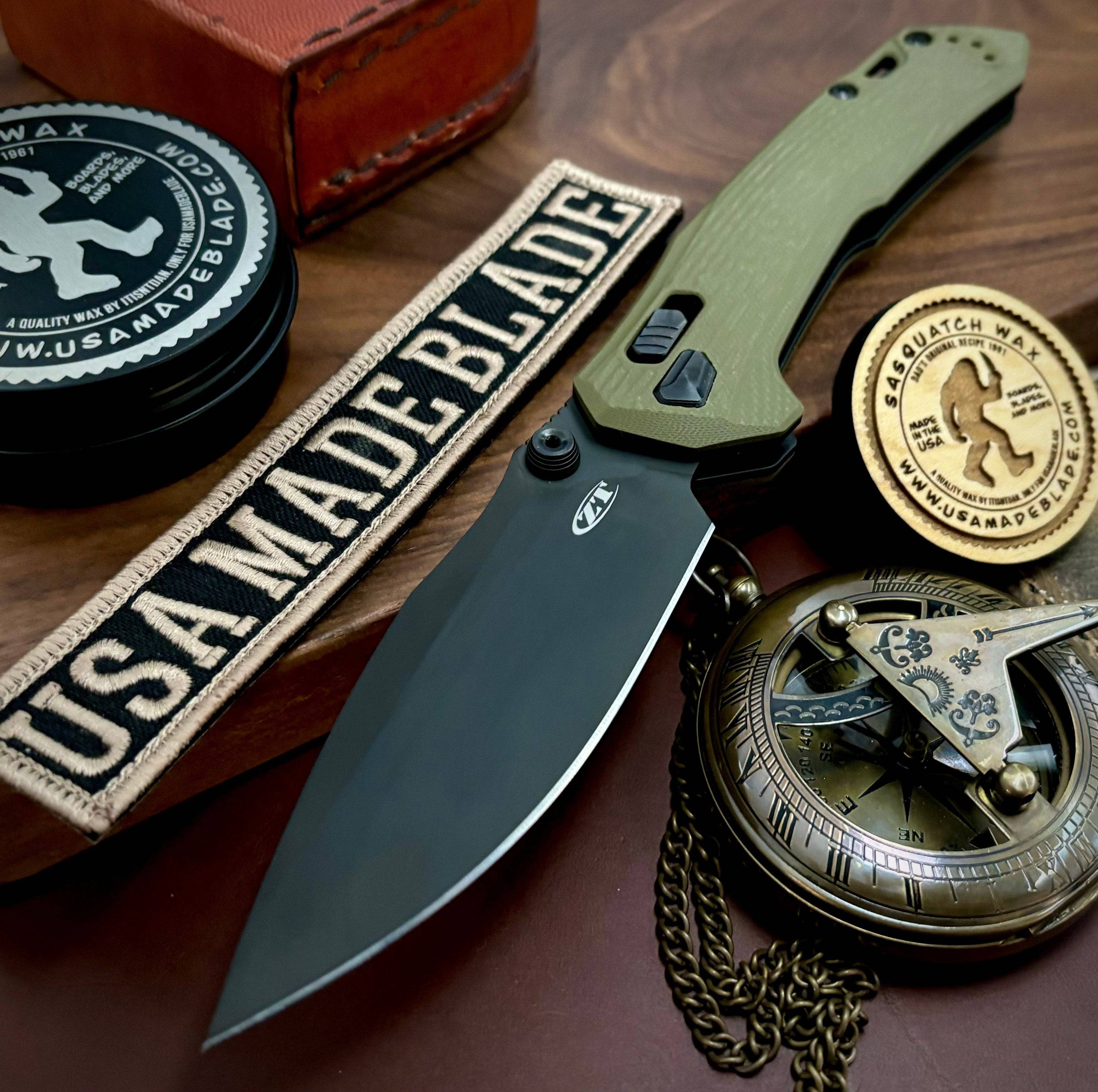 ZT0203 Duralock Folding Knife with OD Green G10 Handle & Black M4 Steel Blade - EDC, Camping, Hunting, Outdoor Survival Gear