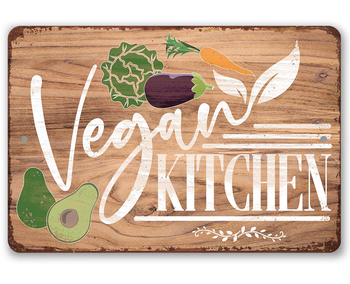 Vintage Rustic Metal Kitchen Wall Decor Sign - Indoor/Outdoor Farmhouse Style Kitchen Art - Perfect for Vegan Kitchen Decor & Accessories - Ideal for Home, Restaurant, or Café Wall Decoration