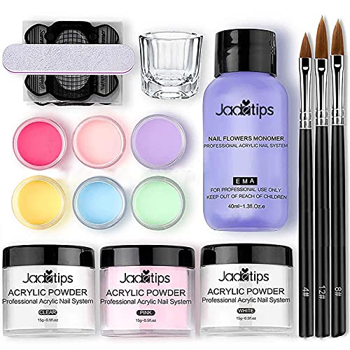 16-Piece Acrylic Nail Powder Set with 40ml Storage Box - Natural Colors for DIY Nail Art, Manicures & Professional Salon Use