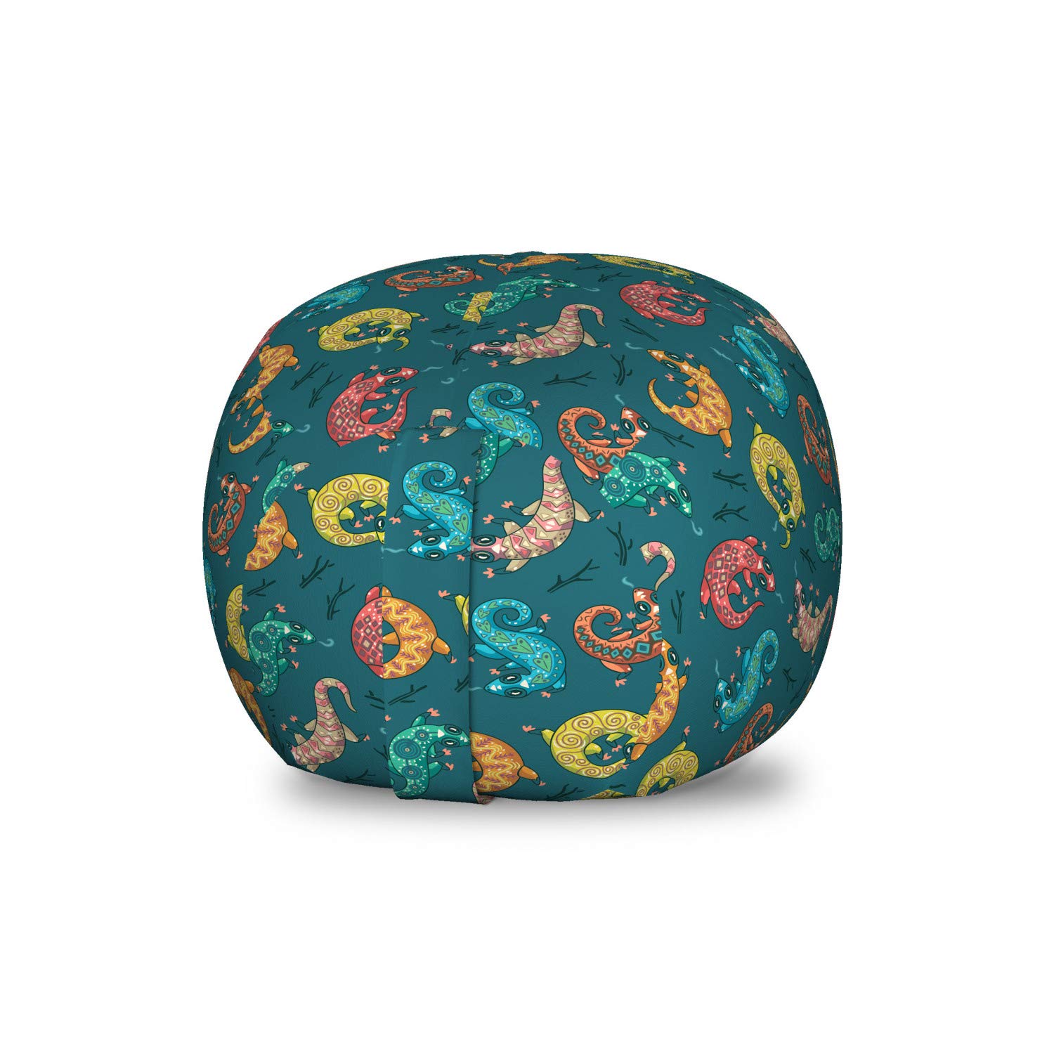 Ambesonne Reptile Themed Toy Storage Bag Chair - Bohemian Colorful Abstract Lizards Print, Washable Stuffed Animal Organizer for Kids Room, Small Multicolor - Perfect for Playroom, Nursery & Dorm Organization