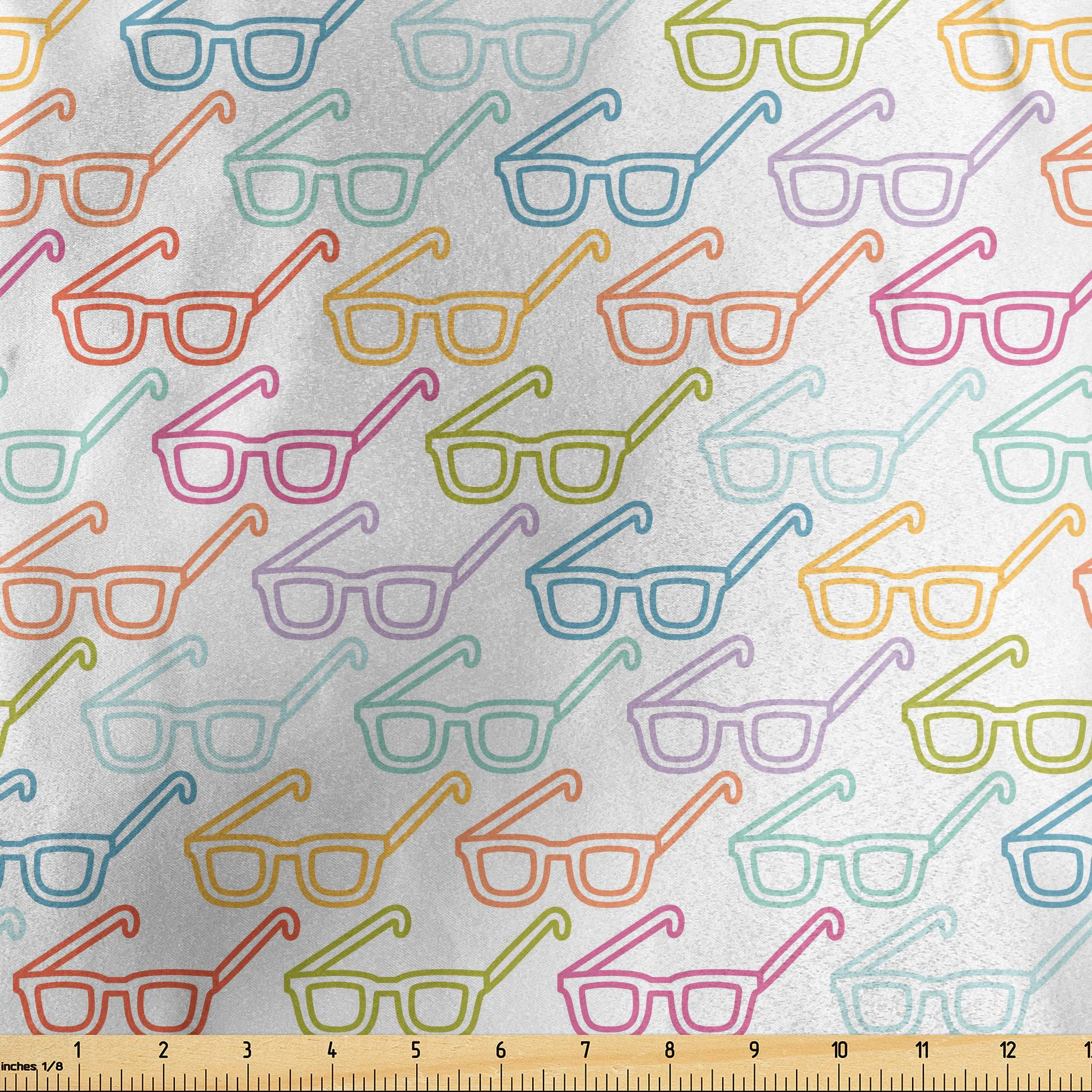 Ambesonne Indie Fabric by The Yard - Colorful Vintage Eyeglasses Pattern, Smart Hipster Doodle Design on Decorative Satin Fabric for DIY Home Textiles, Sewing & Craft Projects | Perfect for Curtains, Pillows & Quilting