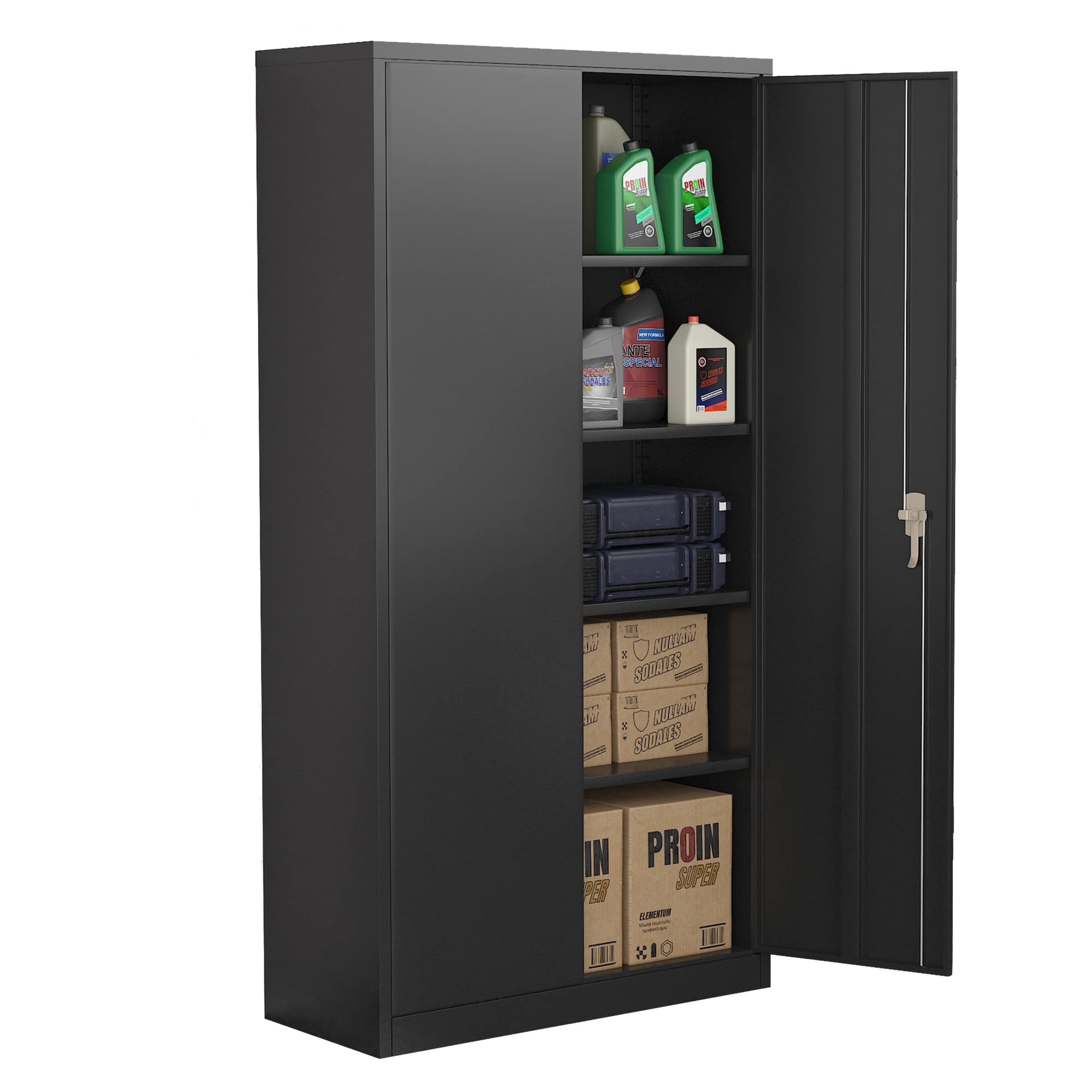 AOBABO 72-Inch Black Metal Storage Cabinet with Lock & 4 Adjustable Shelves - Heavy Duty Utility Tool Cabinet for Garage, Workshop & Office Organization (Assembly Required)