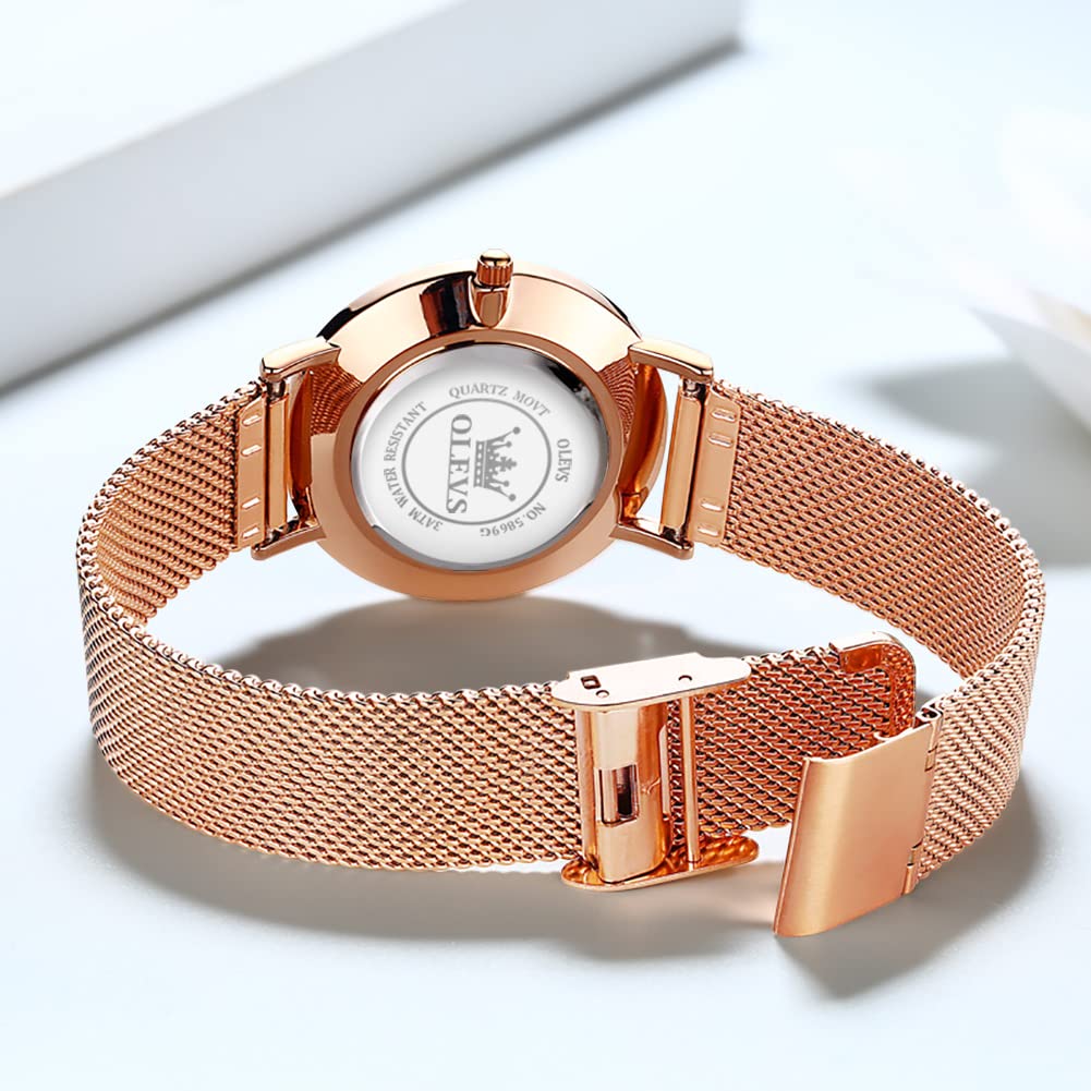 OLEVS Women's Elegant Diamond Dress Watch - Analog Quartz Leather Waterproof Wristwatch with Large Sandblasted Face | Perfect for Office, Party & Formal Occasions