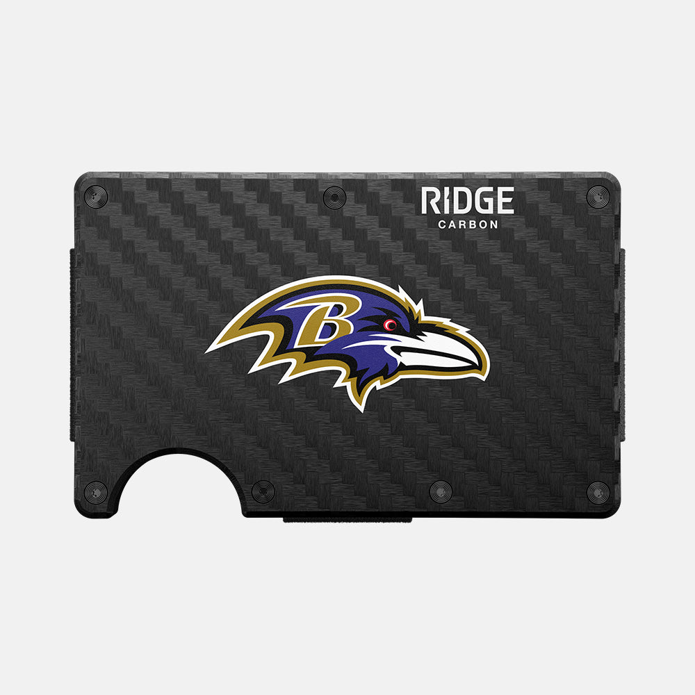 Ridge Wallet for Baltimore Ravens Fans - Slim Carbon Fiber 3K RFID Blocking Minimalist Wallet - Perfect for Everyday Carry & Gameday Essentials