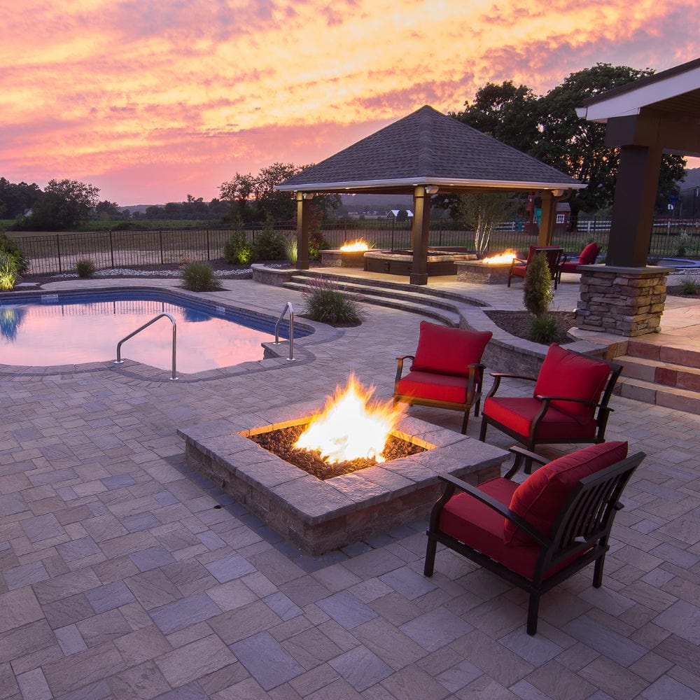 HPC Square Bowl Gas Fire Pit Insert with Match Lit Ignition - Outdoor Patio, Backyard, Garden Fireplace Accessory for Cozy Evenings