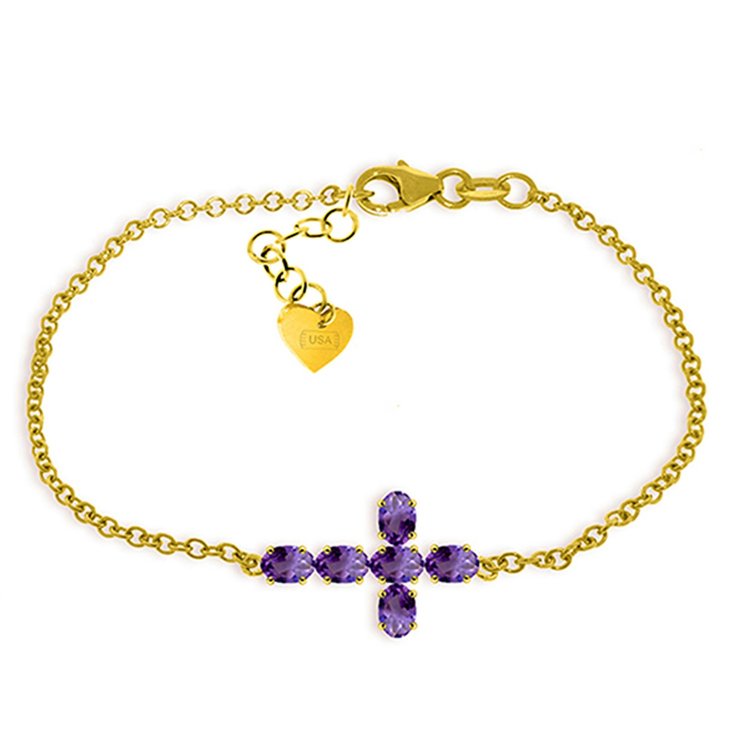1.7 Carat 14K Solid Gold Cross Bracelet with Natural Amethyst - GG Galaxy Gold Jewelry for Women - Perfect for Gifts, Weddings & Everyday Wear