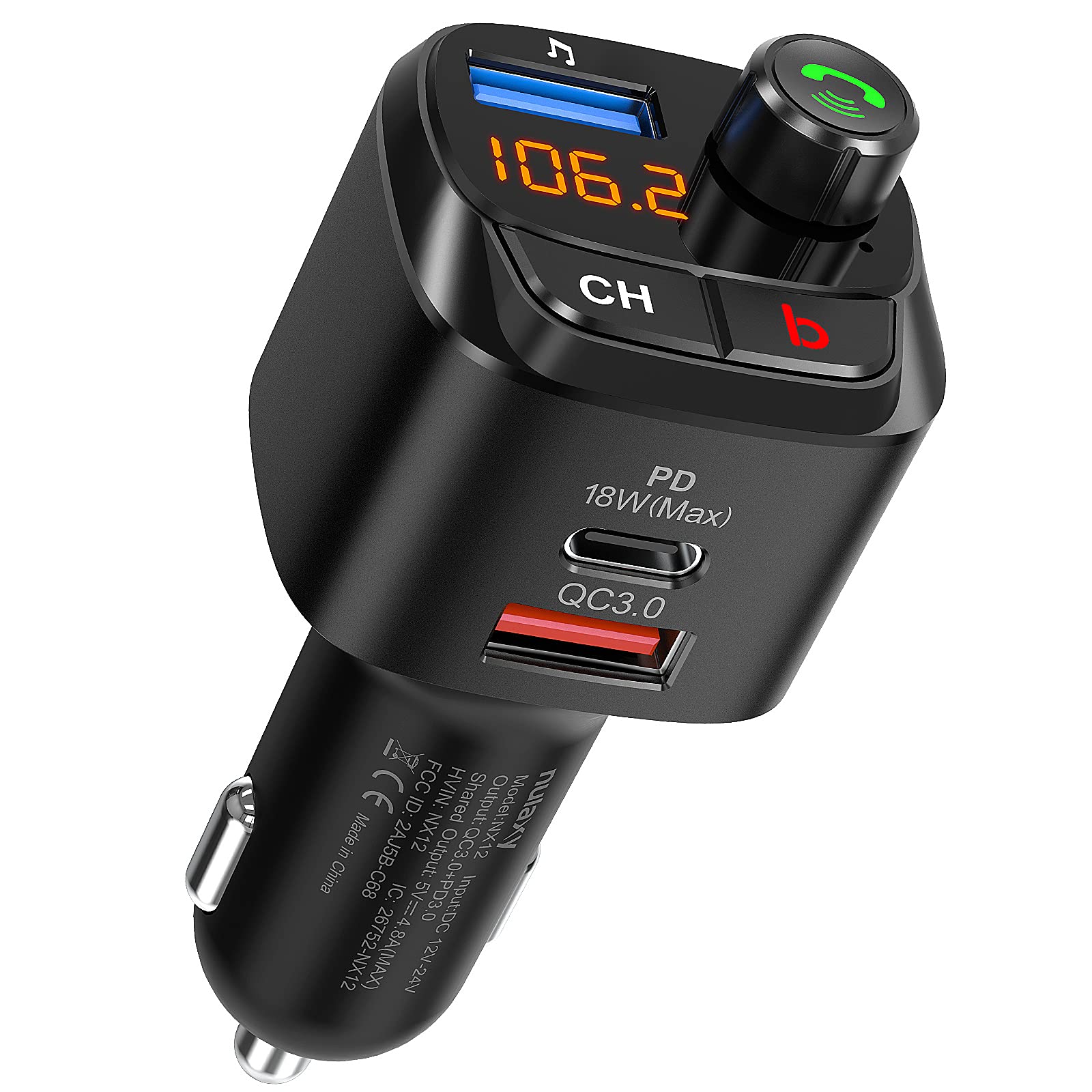 Nulaxy NX12 Bluetooth 5.0 FM Transmitter for Car with QC3.0 & USB-C PD 18W Fast Charging | Wireless Bluetooth Radio Adapter | Hands-Free Calling & Bass Boost Music Player | Perfect for Road Trips & Commuting