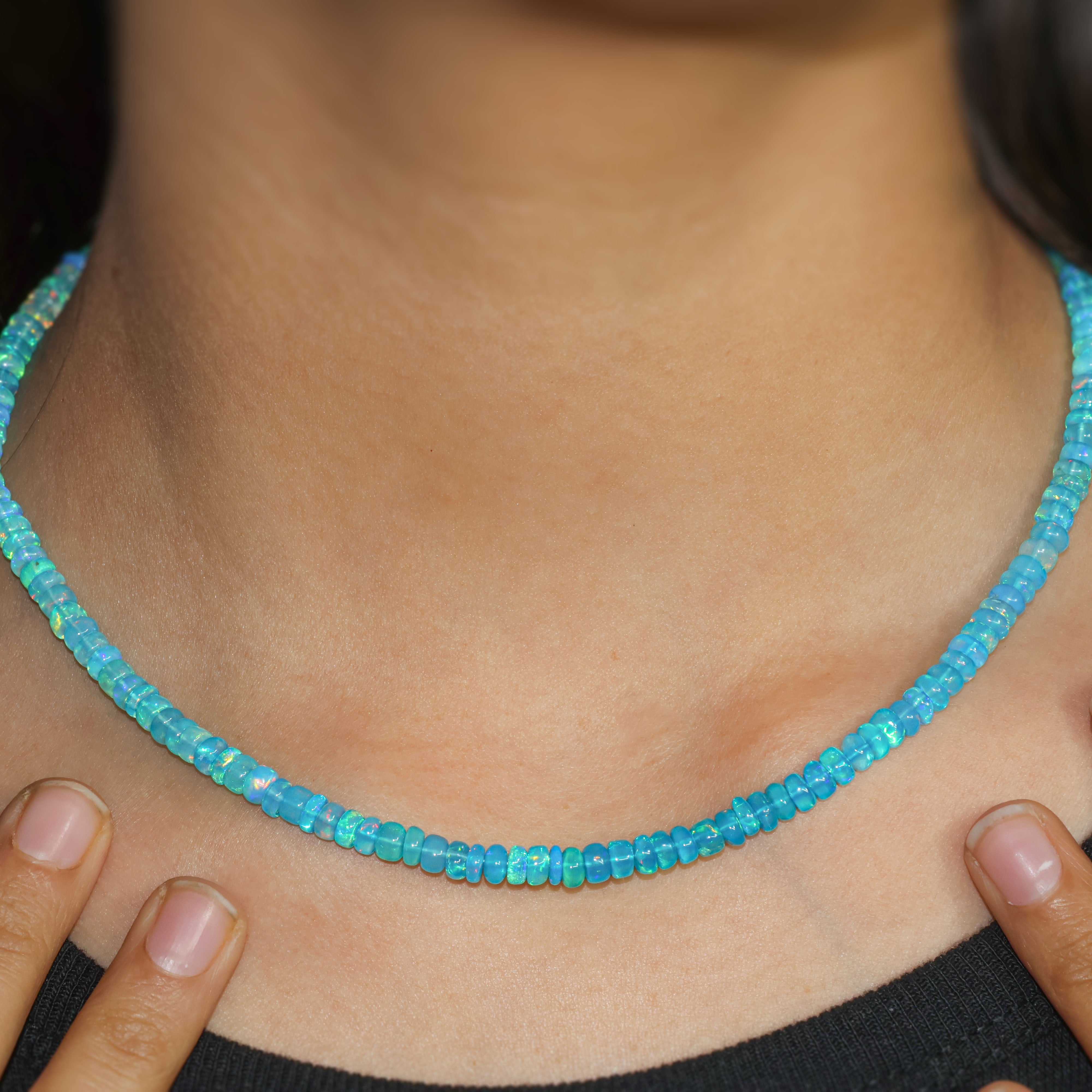 Natural Paraiba Opal Beaded Necklace for Women | Elegant Jewelry Gift for Her | Perfect for Weddings, Parties & Special Occasions