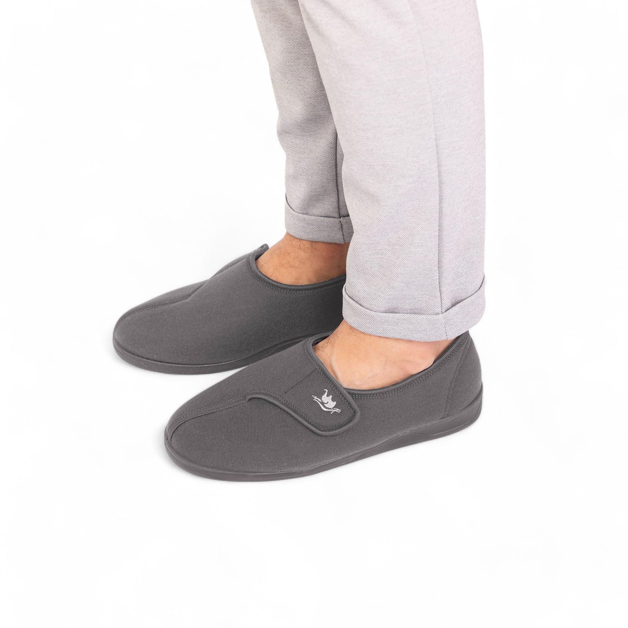 Men's Wide & Extra-Wide Memory Foam Slippers with Adjustable Closure - 80D Plush Fleece Lining for Arthritis & Edema Relief - Machine Washable Anti-Slip Indoor/Outdoor House Shoes - Perfect for Relaxing at Home, Office Comfort & Winter Warmth