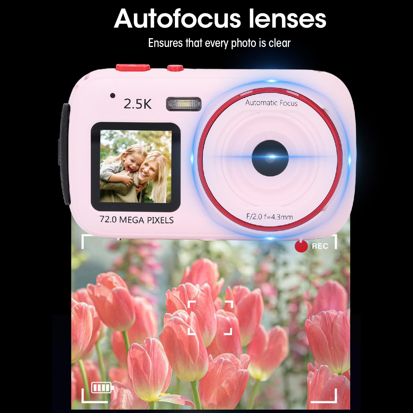 72MP Digital Camera for Photography & Vlogging - 16X Zoom Autofocus, Dual Screen Selfie Camera, Compact Point and Shoot Travel Camera for Beginners (Pink) - Perfect for Travel, YouTube Content Creation & Everyday Photography