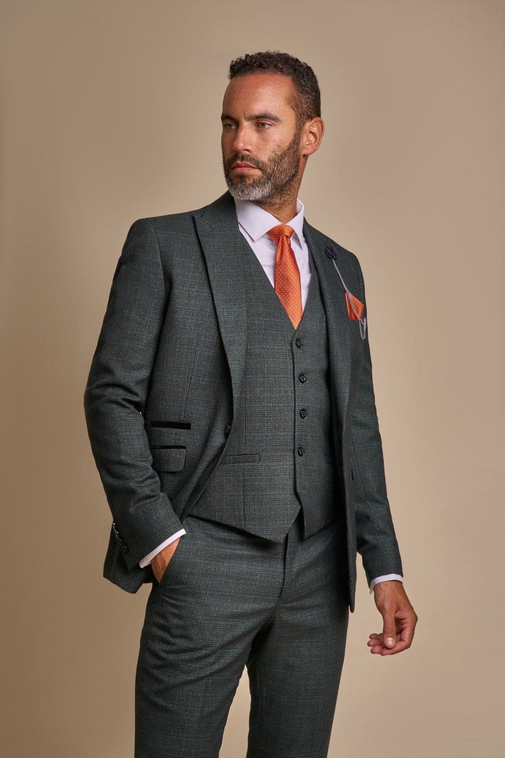 Cavani Caridi Men's Olive Green Slim Fit Tweed Check Blazer Jacket for Business Casual & Wedding Attire