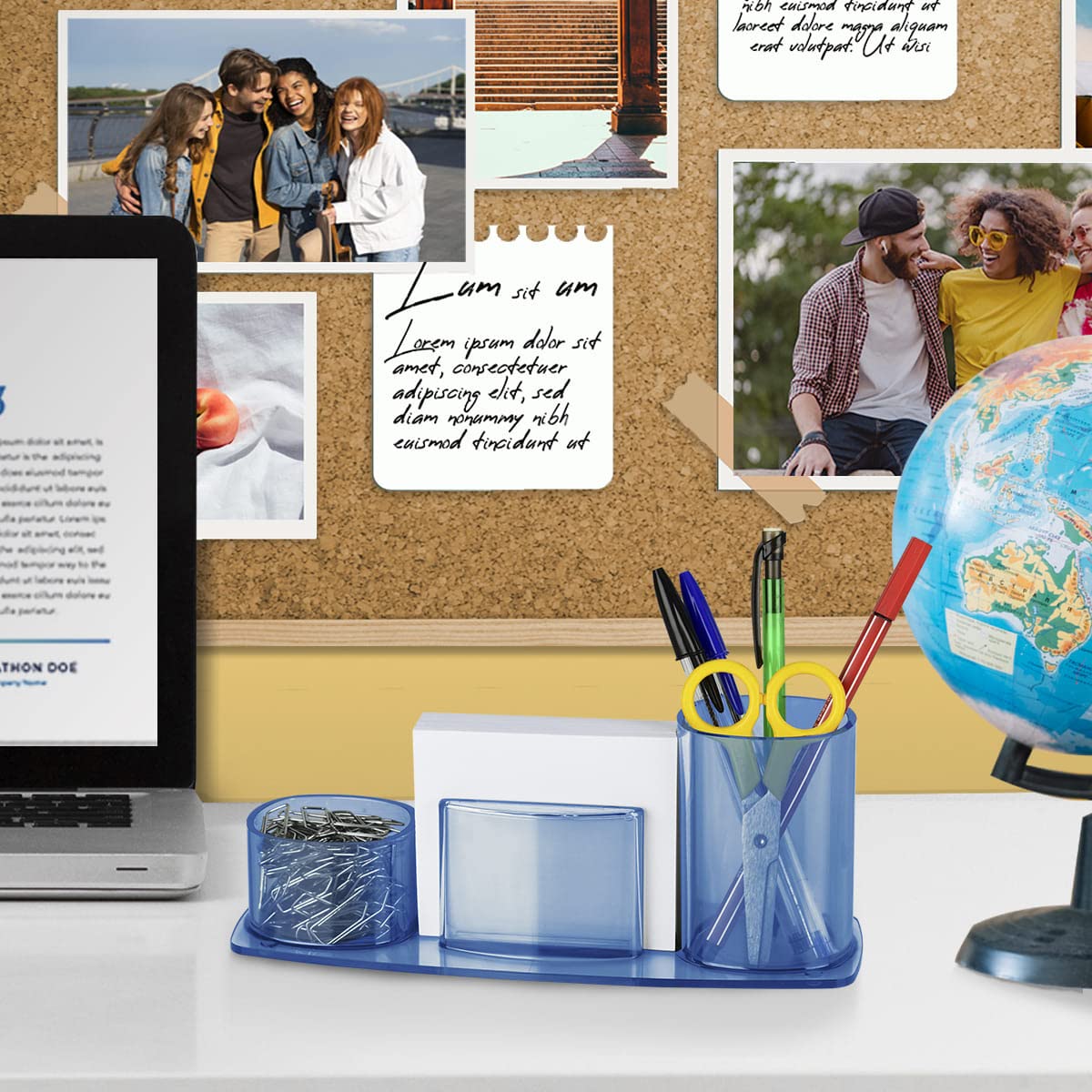 Acrimet Millennium Clear Blue Plastic Desktop Organizer - Pen, Pencil, Clip & Paper Holder with Included Paper - Perfect for Office, School & Home Workspace Organization