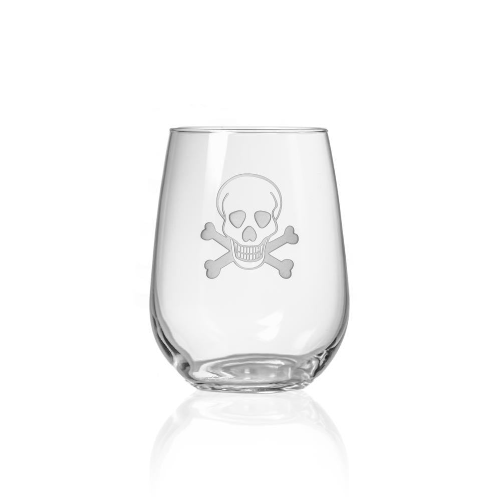 Skull and Crossbones 17oz Stemless Wine Tumbler Set of 2 - Perfect for Halloween Parties, Pirate Themed Events & Gothic Home Decor