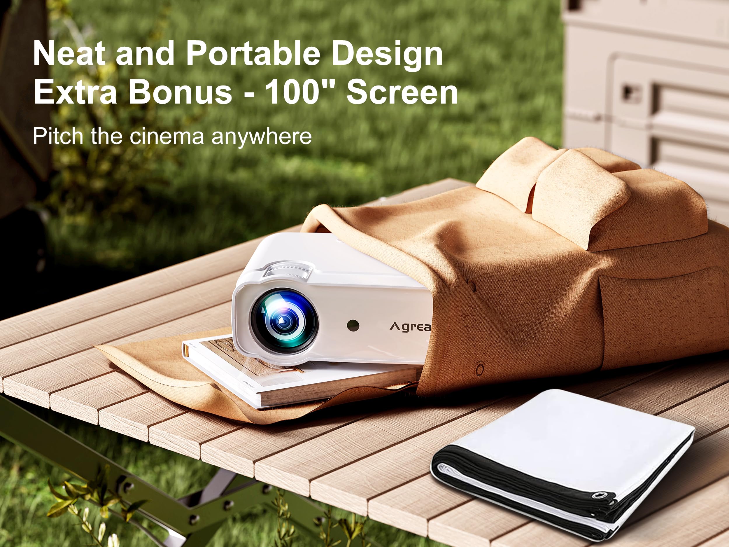 AGREAGO 1080P WiFi Bluetooth Projector - 14000L Lumens, 4K Supported, 5G WiFi, Portable Outdoor Movie Projector with Screen | Compatible with TV Stick, iOS, Android, Windows, HDMI, USB | Perfect for Home Theater, Backyard Movies, Camping & Presentations