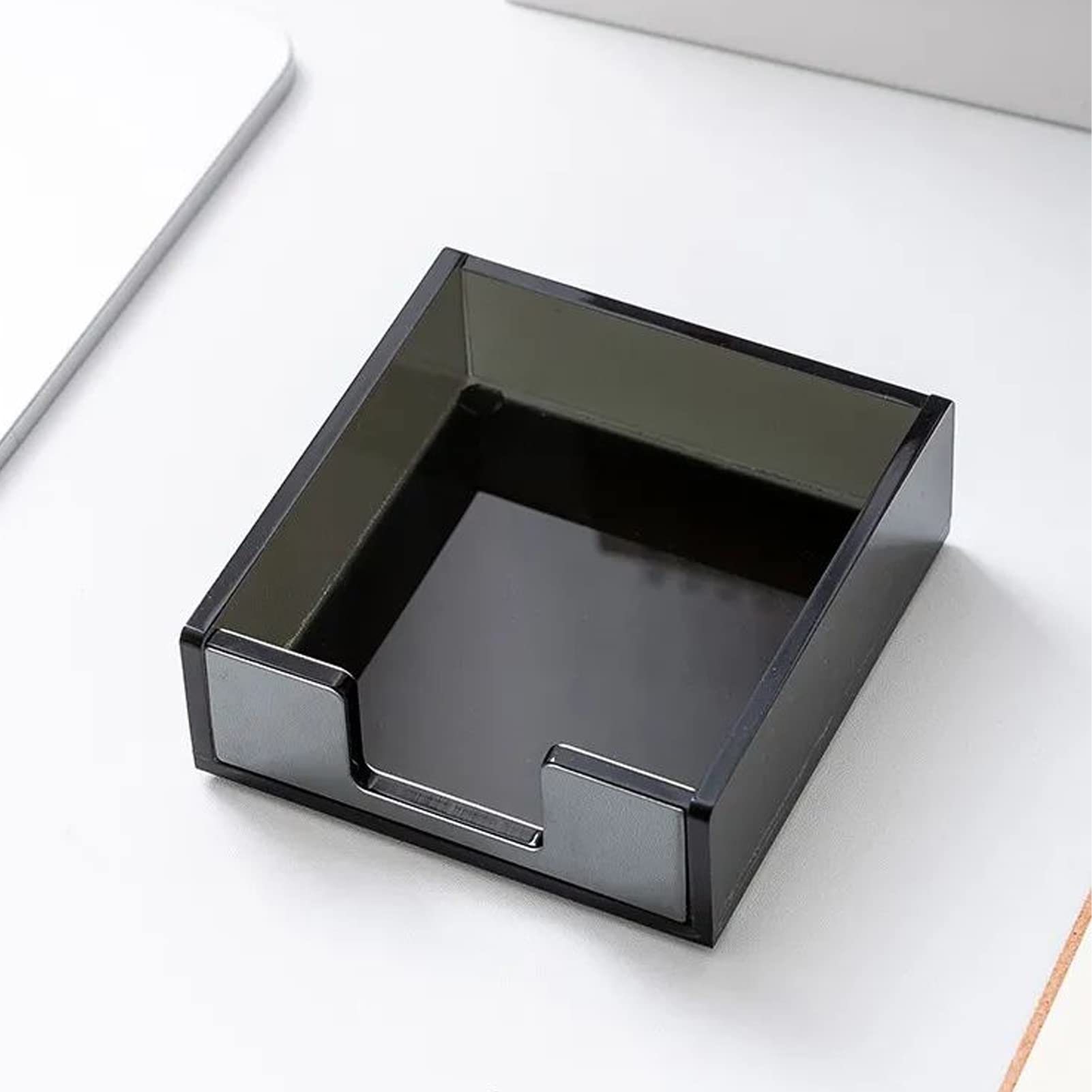 Black Acrylic Sticky Notes Holder for Desk - Self-Adhesive Note Organizer with Anti-Slip Base - Perfect for Office, School, Home & Workspace Organization