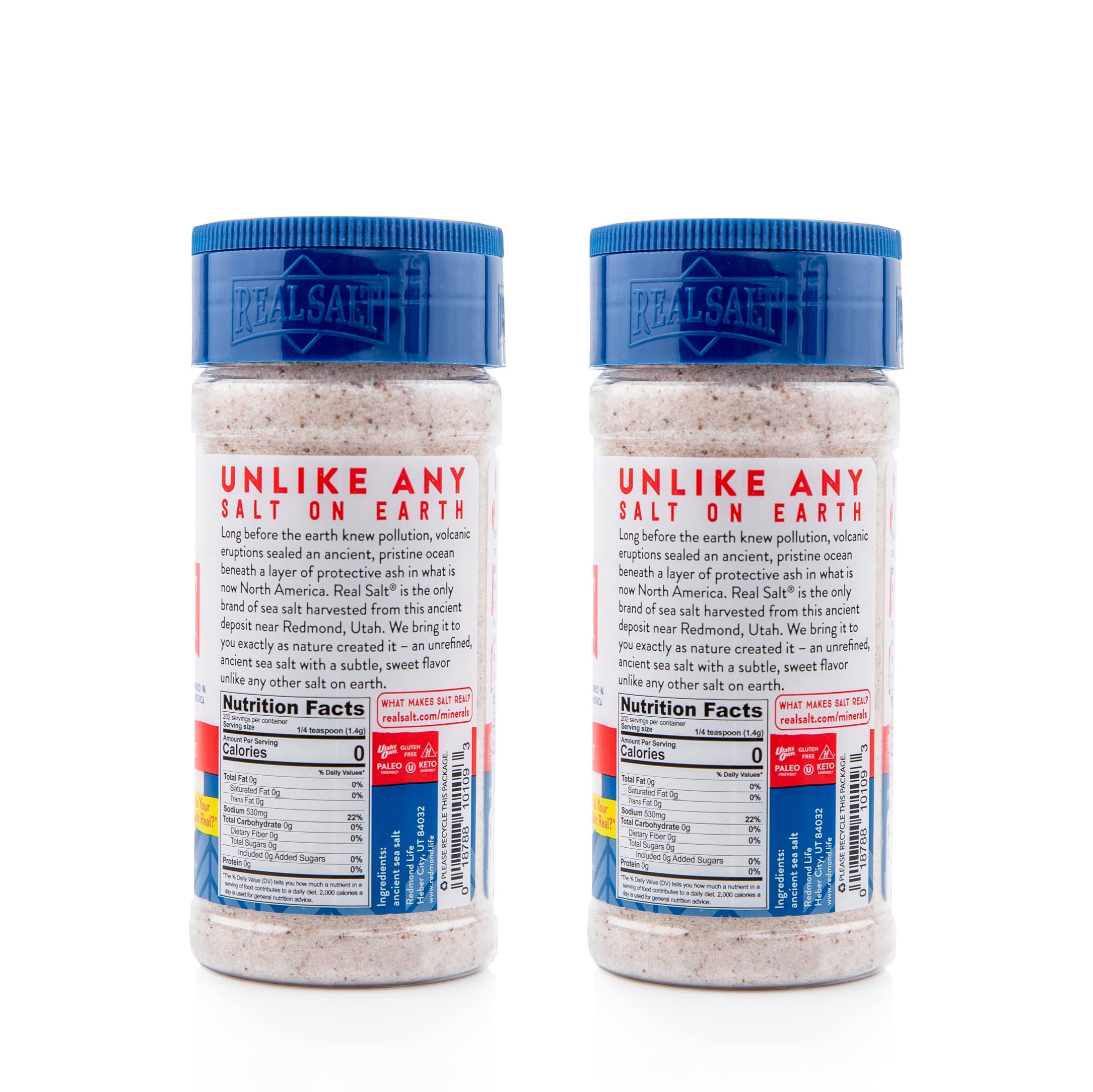 Redmond Real Sea Salt - Natural Unrefined Gluten-Free Fine Grain Salt, 10 Ounce Shaker (2 Pack) | Perfect for Cooking, Baking & Seasoning