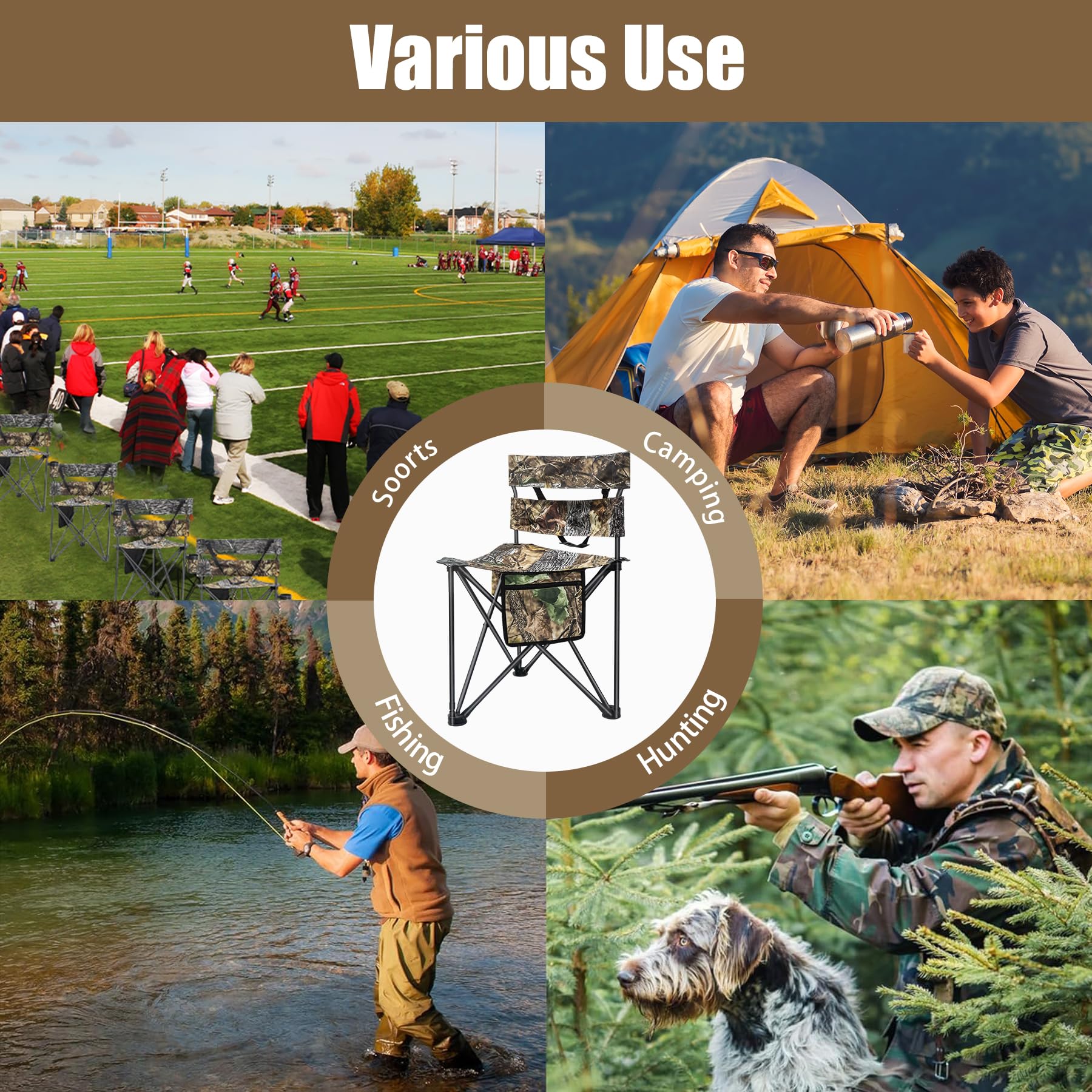Extra Large Folding Hunting Chair with Backrest - Portable Tripod Camping Chair for Fishing, Blind Hunting & Outdoor Adventures | Perfect for Camping, Hunting Trips & Fishing Excursions