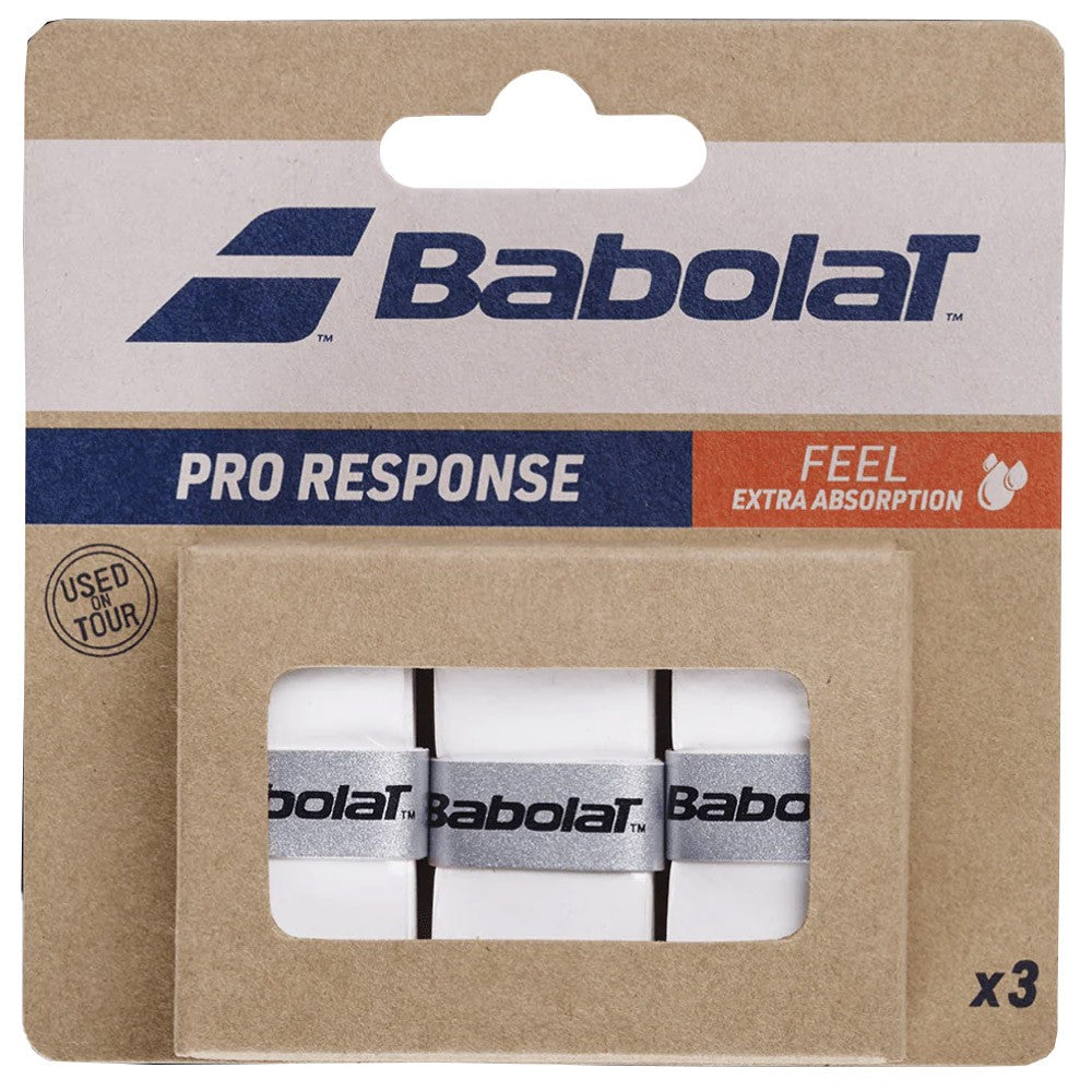 Babolat Pro Response Overgrip - 3 Pack White | Tennis Racket Grip for Enhanced Comfort & Sweat Absorption | Perfect for Competitive Play & Training