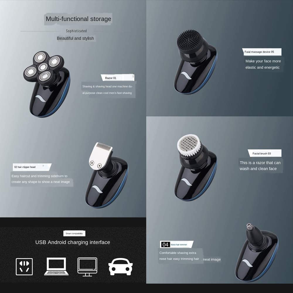 5D Electric Razor for Men - Rechargeable Cordless Wet/Dry Shaver with Nose & Ear Trimmer, Clippers & Facial Cleansing - Waterproof Grooming Kit for Travel, Home & Gym Use