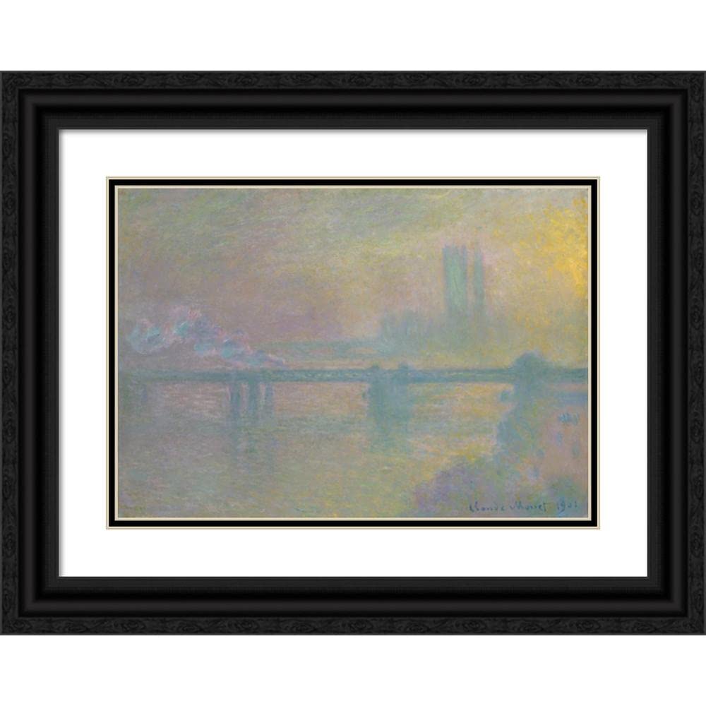 Claude Monet Charing Cross Bridge London 1901 Art Print - 24x18 Black Ornate Framed & Double Matted Museum Quality Wall Decor for Living Room, Office & Gallery Display