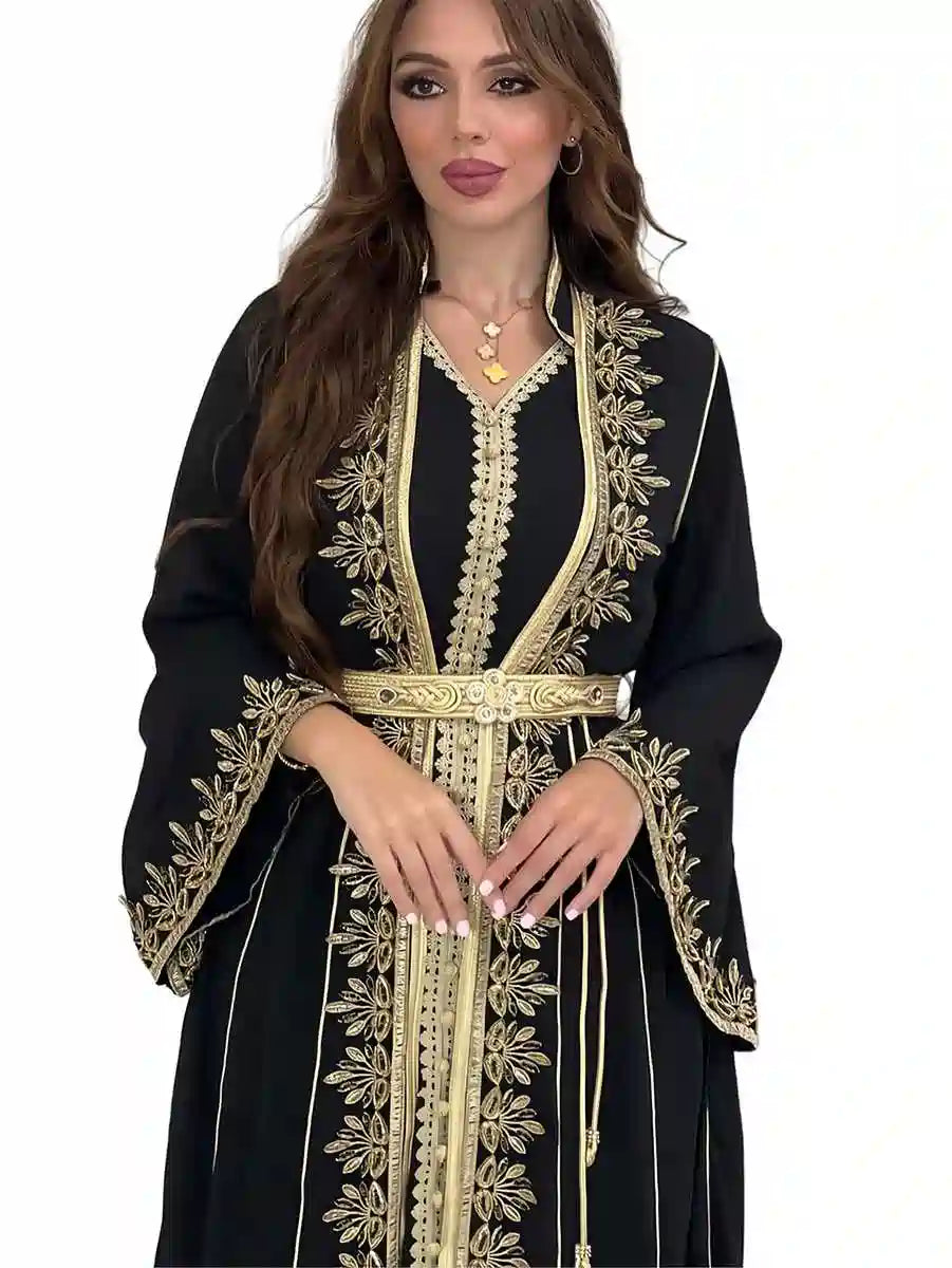 Elegant Eid Dress for Women - Embroidered Applique Caftan Kaftan Maxi Dress - Perfect for Eid Celebrations, Weddings & Special Occasions