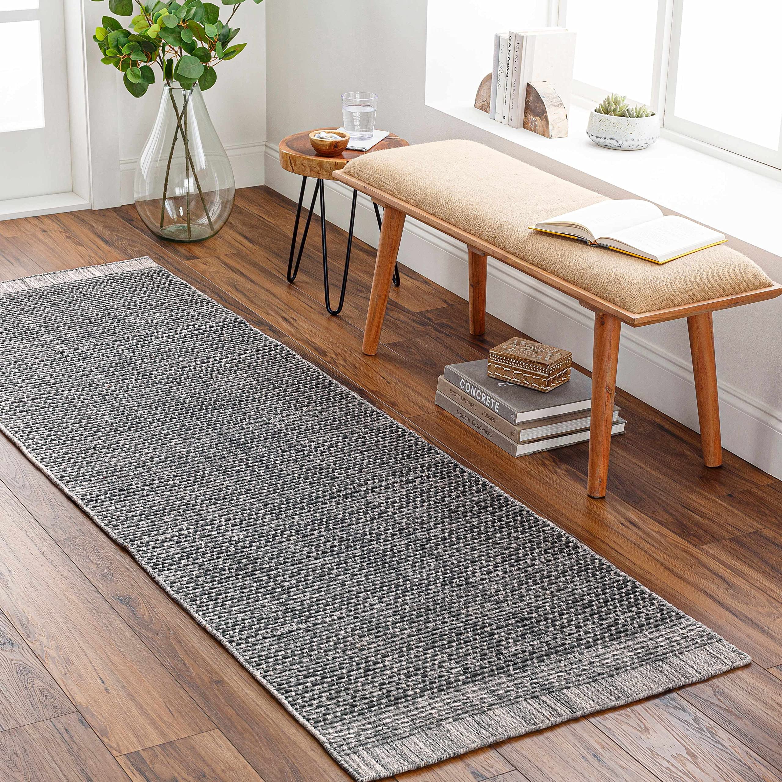 Hauteloom Amya Recycled Material Area Rug 9' x 12' - Traditional Transitional Design in Charcoal, Light Slate & Gray - Perfect for Living Room, Bedroom, Office & Dorm Decor