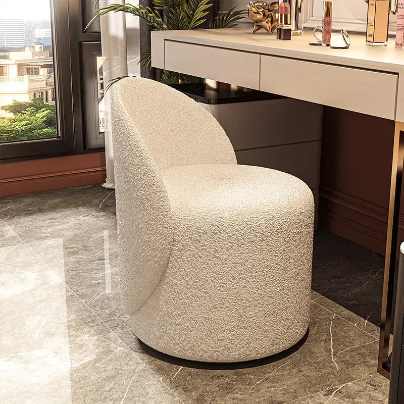 Premium 360° Rotating Lambswool Fabric Stool - Soft & Durable Home Office Chair for Living Room, Bedroom, or Workspace
