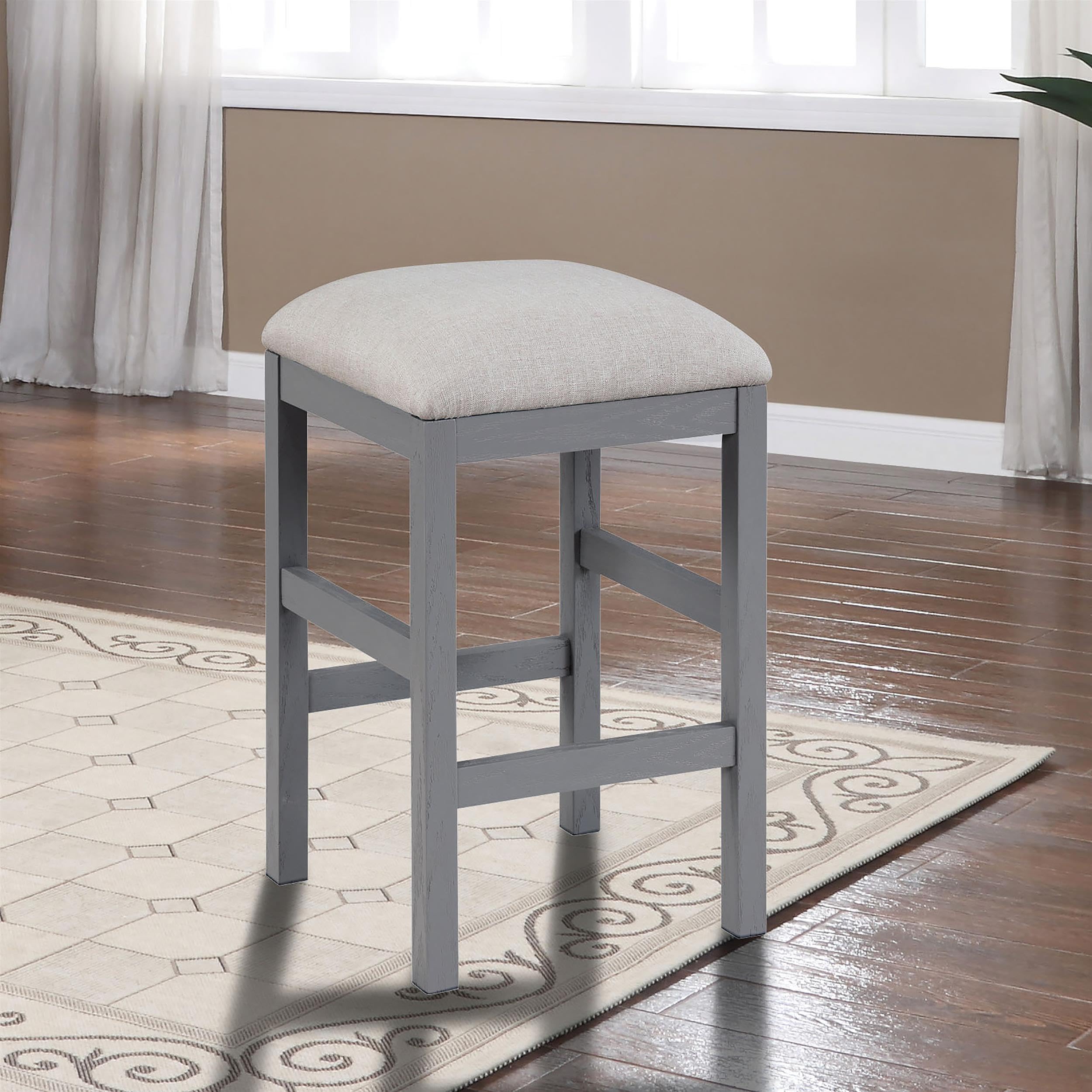 Ficus Wood Padded Counter Height Bar Stools Set of 2 - Gray Modern Kitchen Island Stools for Dining Room, Breakfast Nook & Home Bar