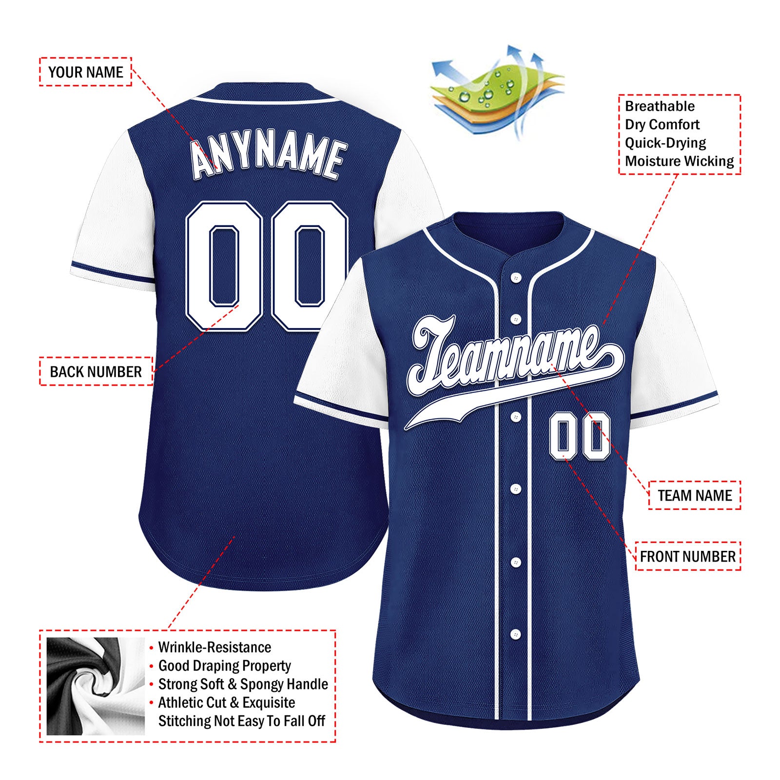 Custom Blue & White Raglan Sleeve Baseball Jersey - Personalized Authentic Team Uniform BSBJ01 D020200 Size 6 - Perfect for Baseball Games, Team Sports & Fan Apparel