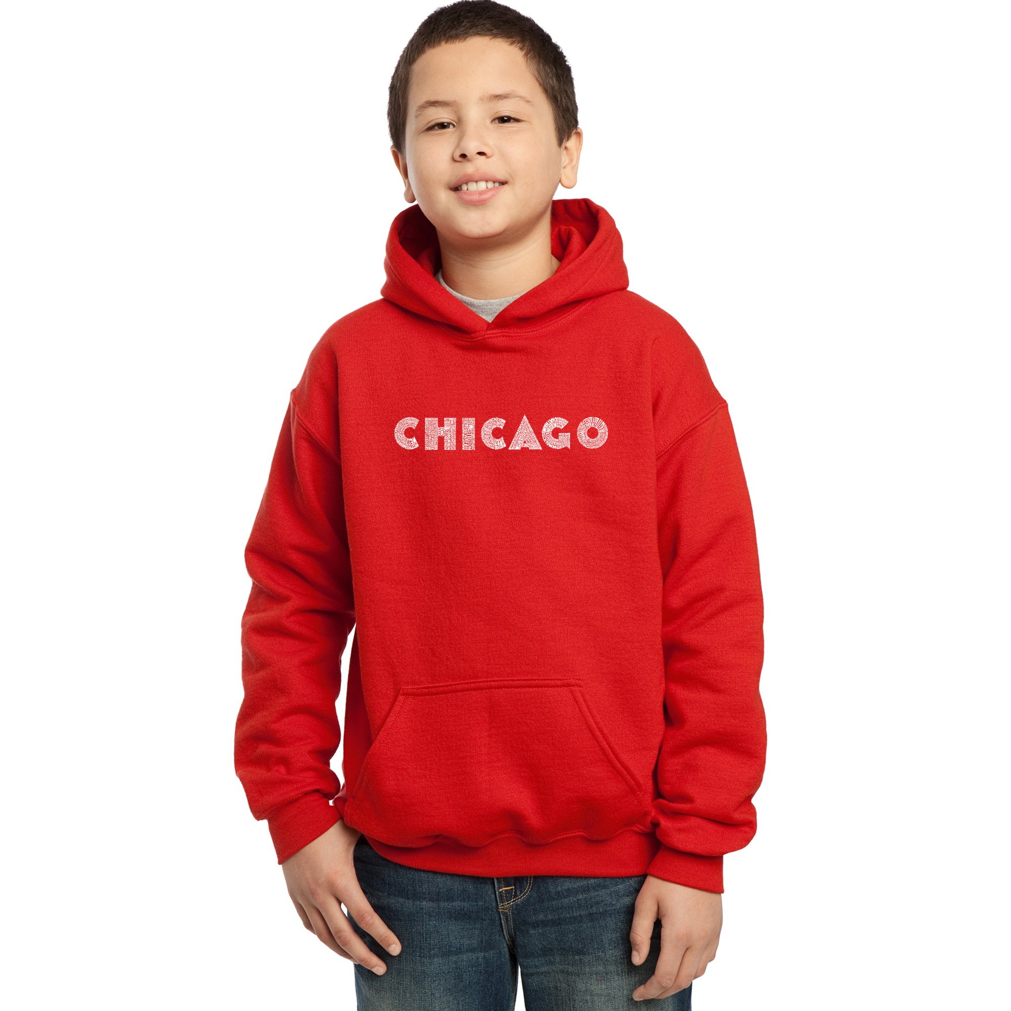 LA POP ART Boys' Graphic Hoodie - Chicago Neighborhoods Print | Trendy Streetwear for Teens & Kids | Perfect for Casual Outings & Urban Fashion