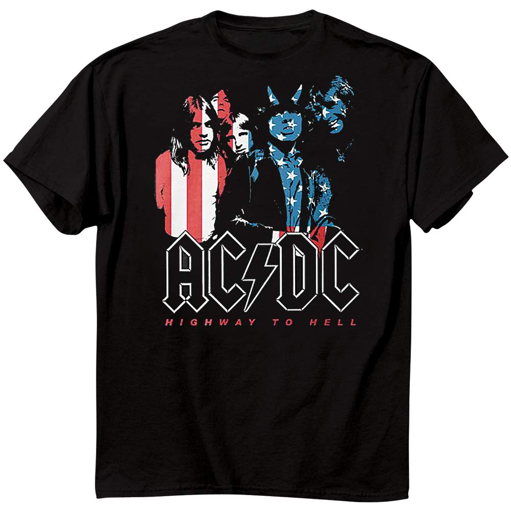 Highway to Hell AC/DC Album Cover Tour Men's Black T-Shirt (Large) - Vintage Rock Band Merch for Concerts & Casual Wear