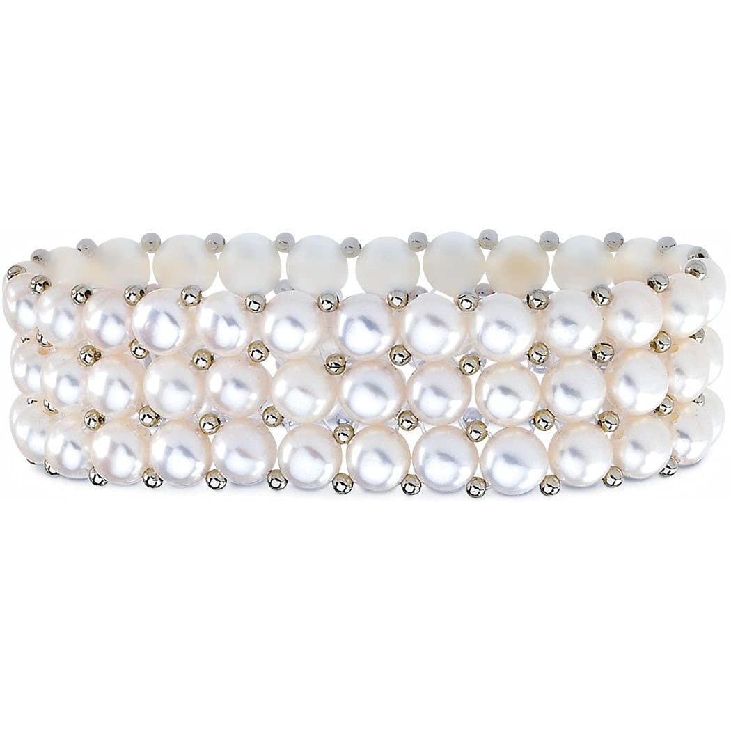 925 Sterling Silver Freshwater Cultured White Pearl 3-Row Stretch Bracelet for Women | Elegant Pearl Jewelry Gift for Her | Perfect for Weddings, Parties & Everyday Wear