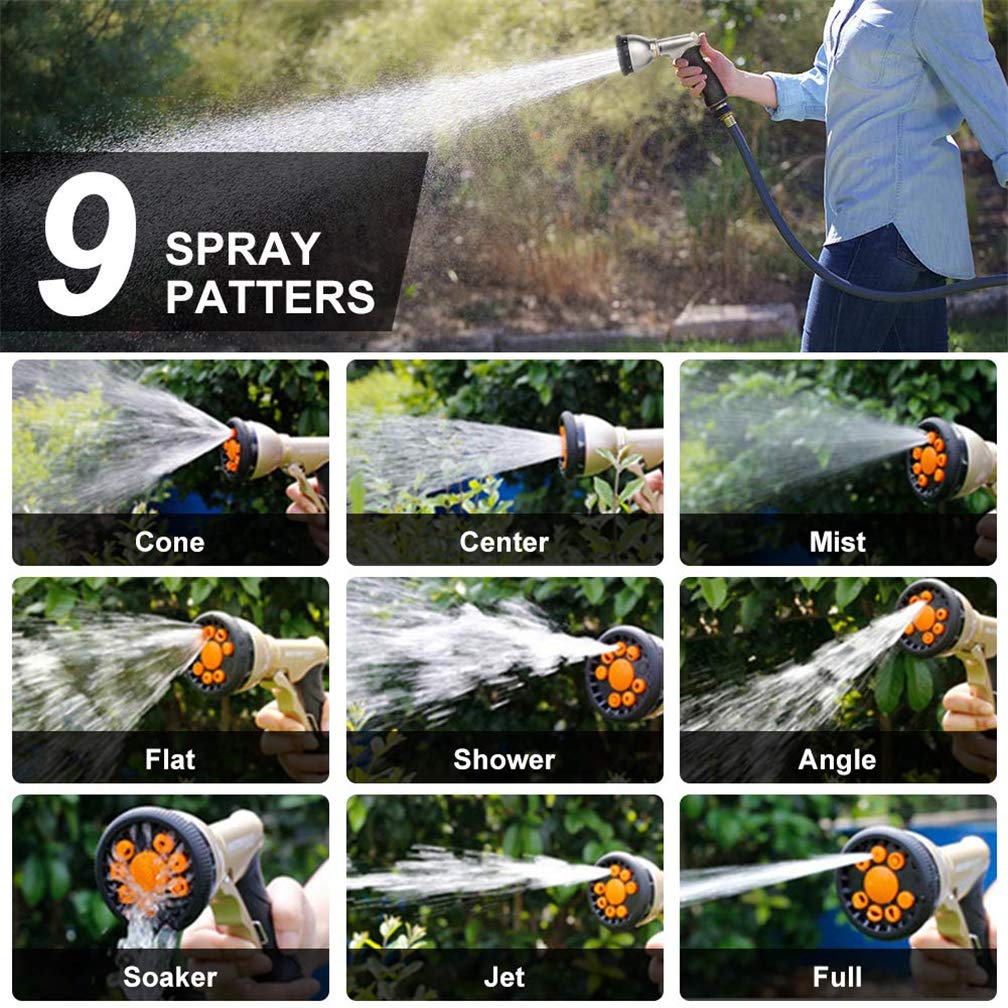 Heavy Duty Metal Garden Hose Nozzle Spray Gun - 9 Adjustable Watering Patterns, High Pressure Water Sprayer with Comfort Grip - Perfect for Car Washing, Lawn Watering, Pet Bathing, and Outdoor Cleaning