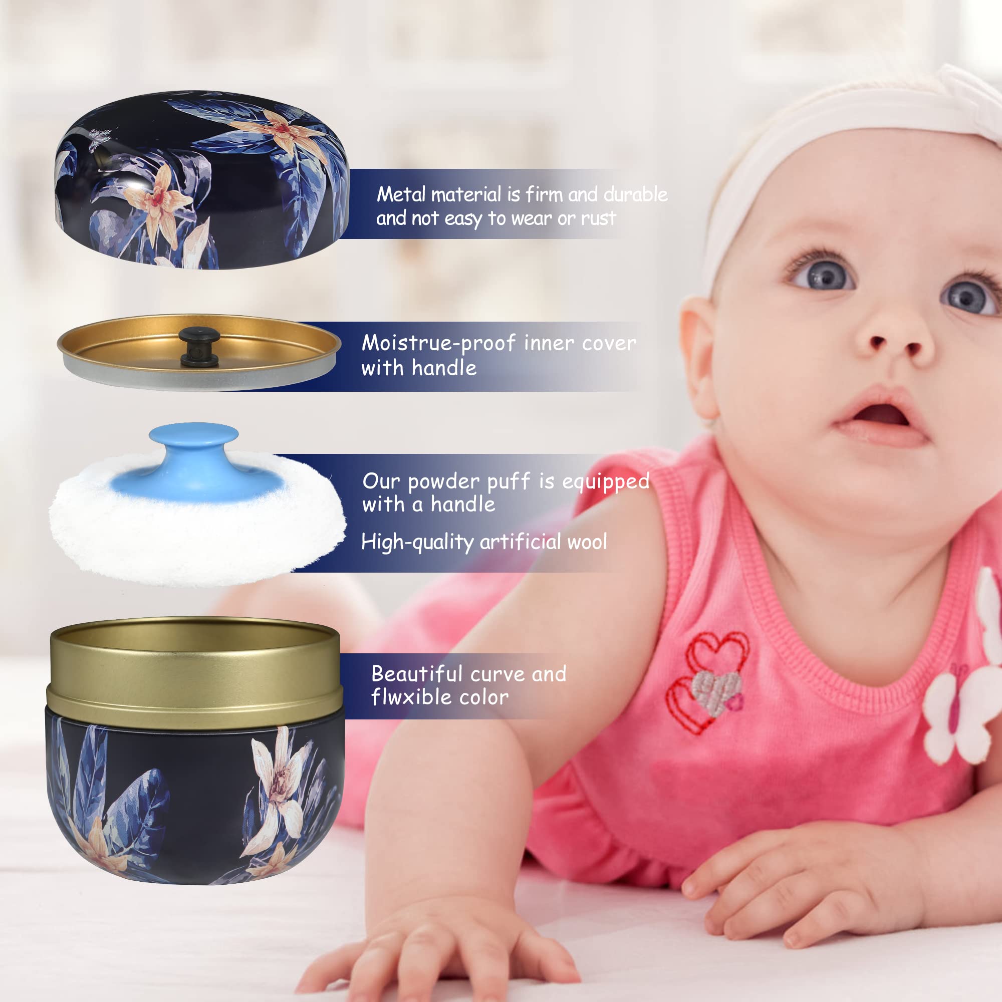 WEMEGA Travel Body Powder Case with Powder Puff - Compact Powder Container for Women & Baby - Portable Tea Box Design - Midnight Flower Pattern - Perfect for Gym, Travel & On-the-Go Touch Ups