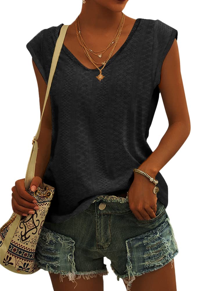 Langwyqu Women's Summer Cap Sleeve Tops - Casual Solid Color Loose Fit Tank Tops & Dressy Shirts | Perfect for Beach, Office, and Everyday Wear
