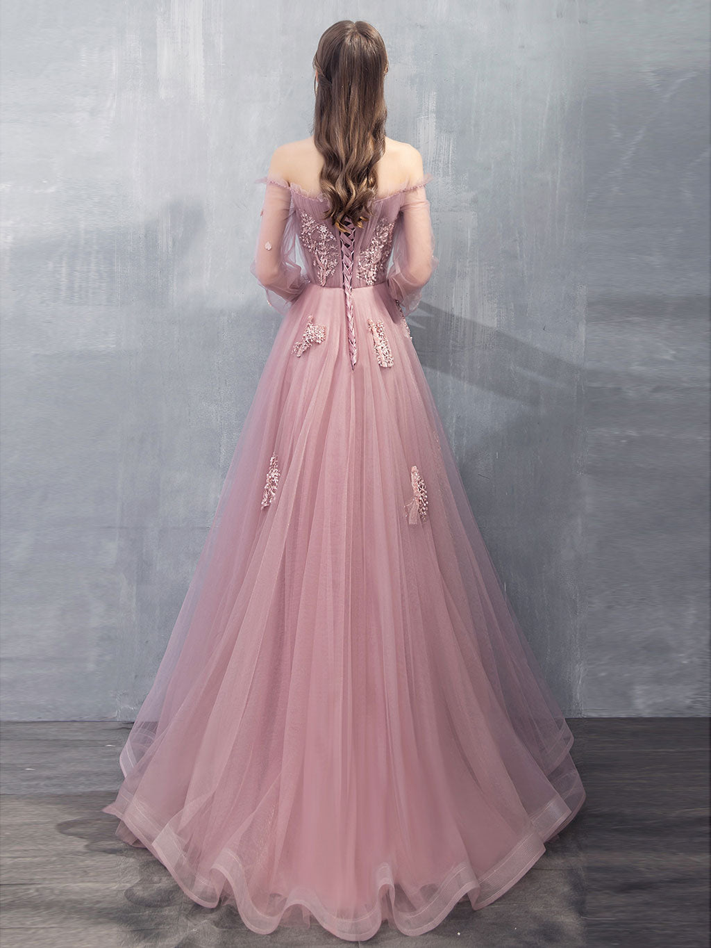 Elegant Pink A-Line Tulle Lace Long Prom Dress for Women - Formal Evening Gown for Homecoming, Wedding, and Special Occasions