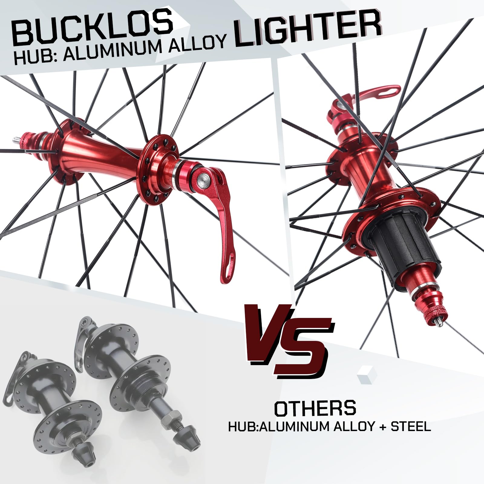 **BUCKLOS 700c Road Bike Wheelset - Aluminum Alloy QR Wheels with V-Brake Clincher, Double Wall Flat Spokes for 7-11 Speed Bikes - 30mm Rims & Hub - Perfect for Commuting, Racing & Road Cycling**