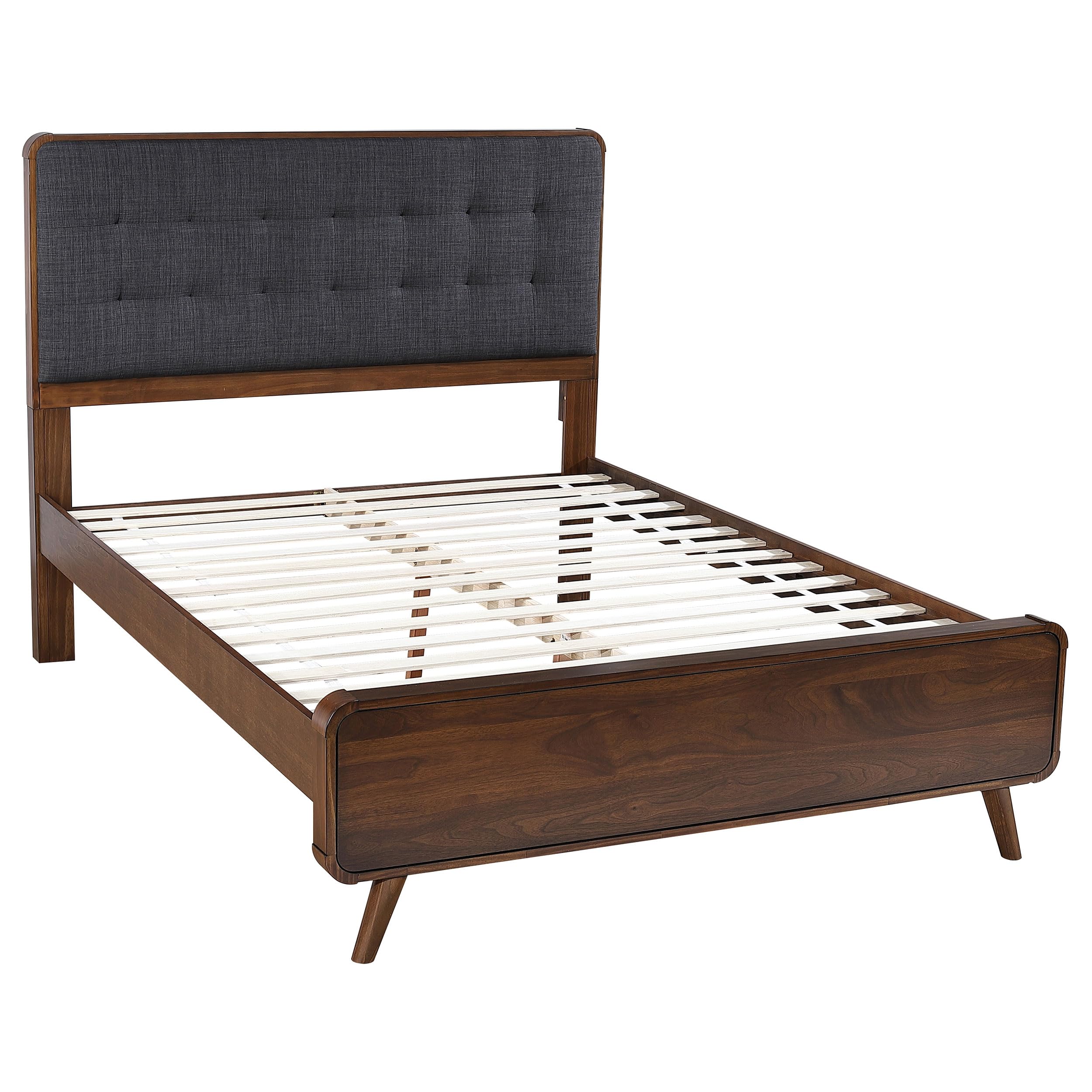Coaster Home Furnishings Robyn Contemporary Fabric Upholstered Queen Size Platform Bed Frame with 53-inch Dark Walnut Headboard - Modern Bedroom Furniture for Master Suite, Guest Room & Apartment Living